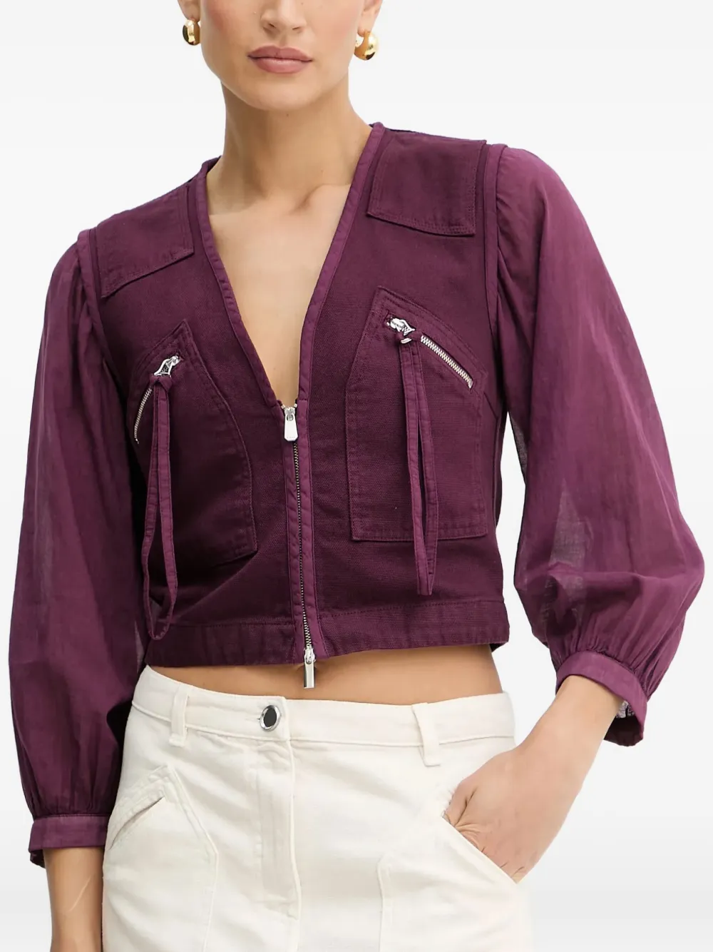 Pinko V-neck Puff-sleeve Top In Purple