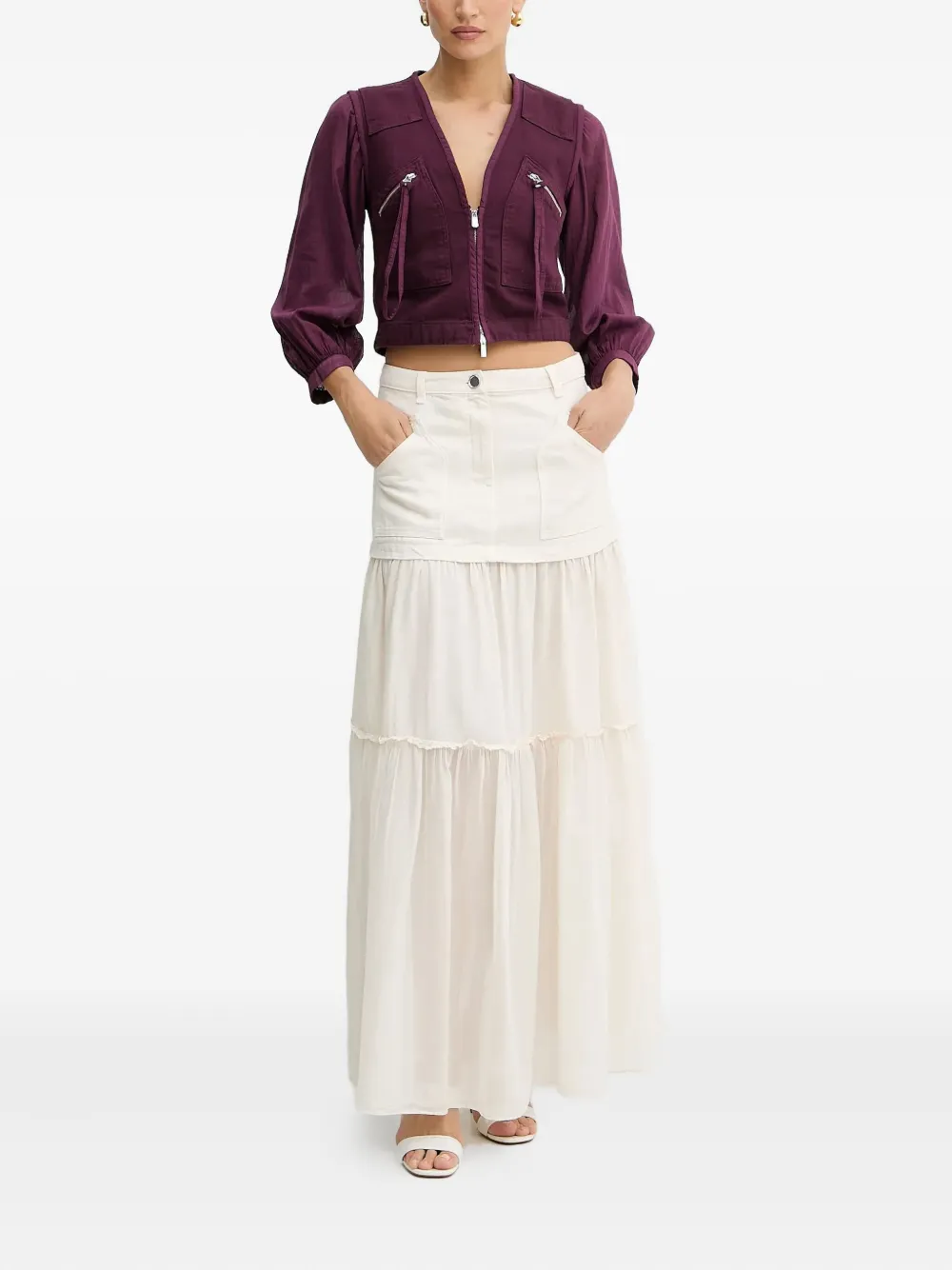 Pinko V-neck Puff-sleeve Top In Purple
