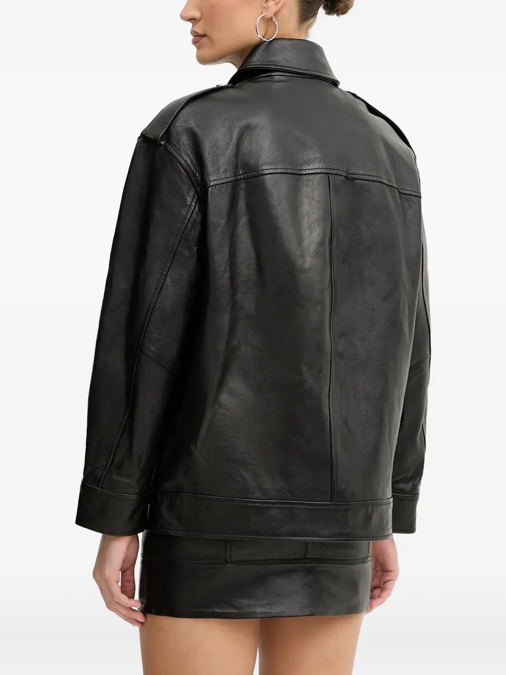 (S)PINKO ピンコ レザージャケット　ネイビー　レディース　本革 PINKO Leather Jacket | Black | FARFETCH