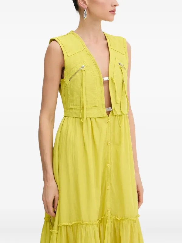 pinko yellow dress Pinko Knit Midi Dress With Openwork Yellow/Nude Pinko