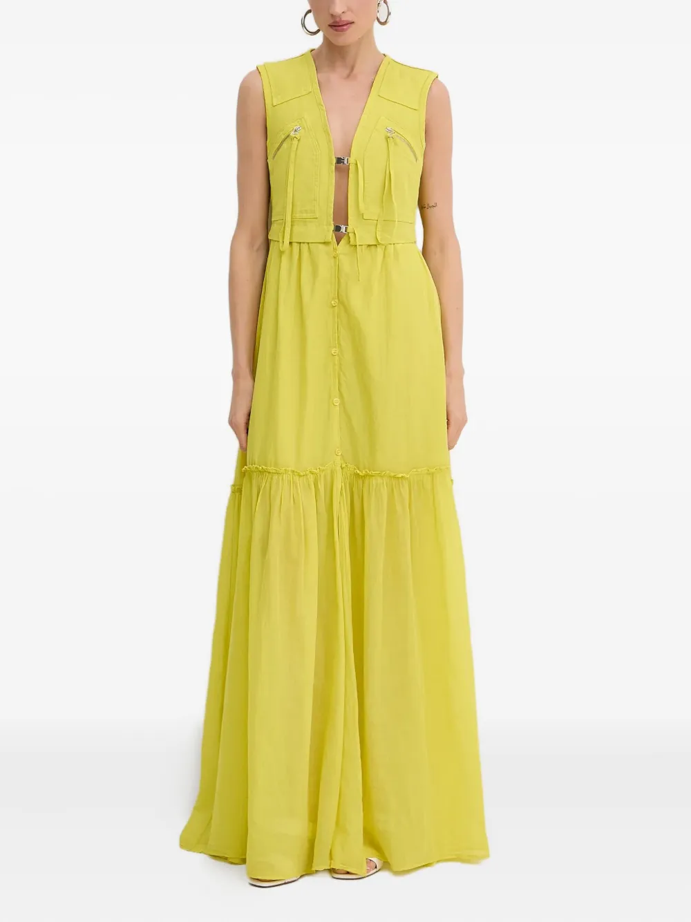 Pinko Woman Maxi Dress Yellow Size 6 Cotton In Yellow