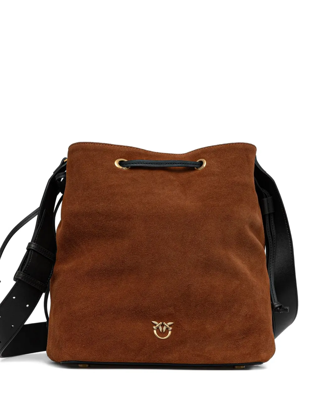 Pinko Drawstring Suede Bucket Bag In Brown