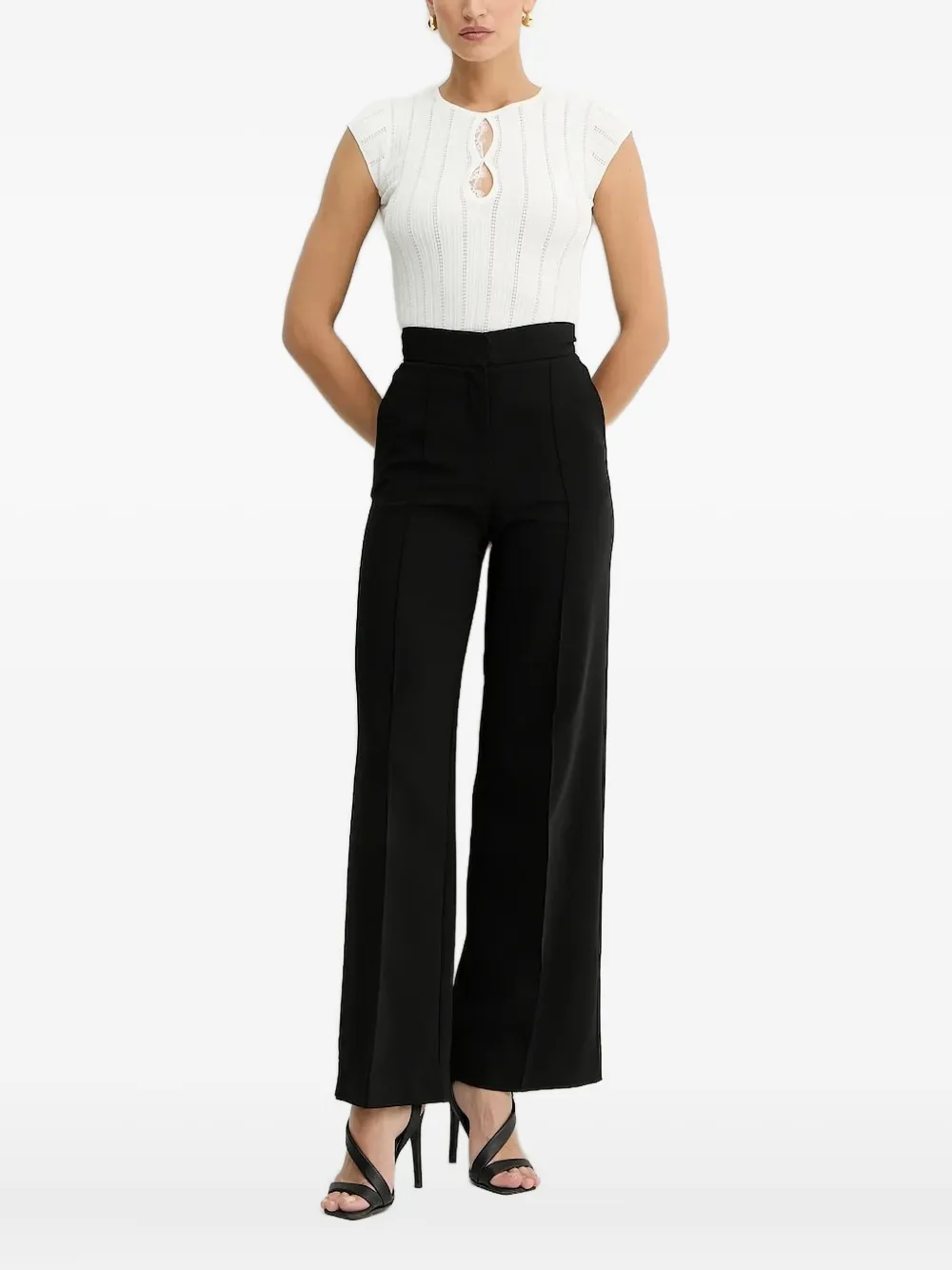 Pinko Ribbed Knit T-shirt In White