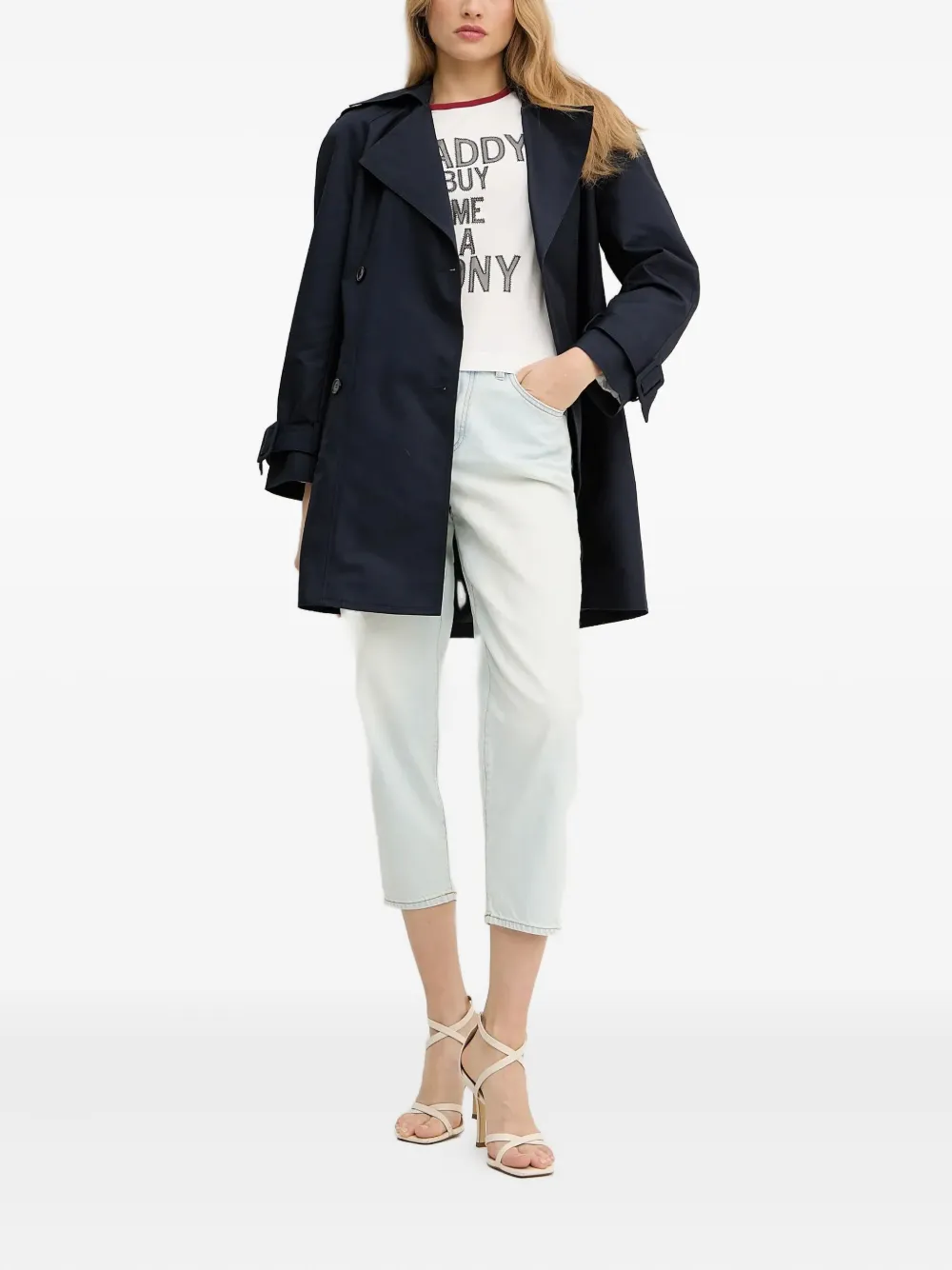 PINKO belted double-breasted trench coat Blauw