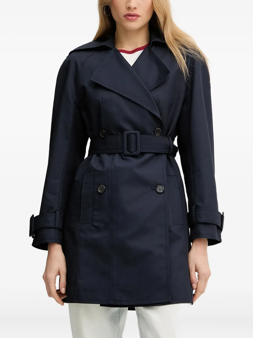 PINKO belted double-breasted trench coat Blauw