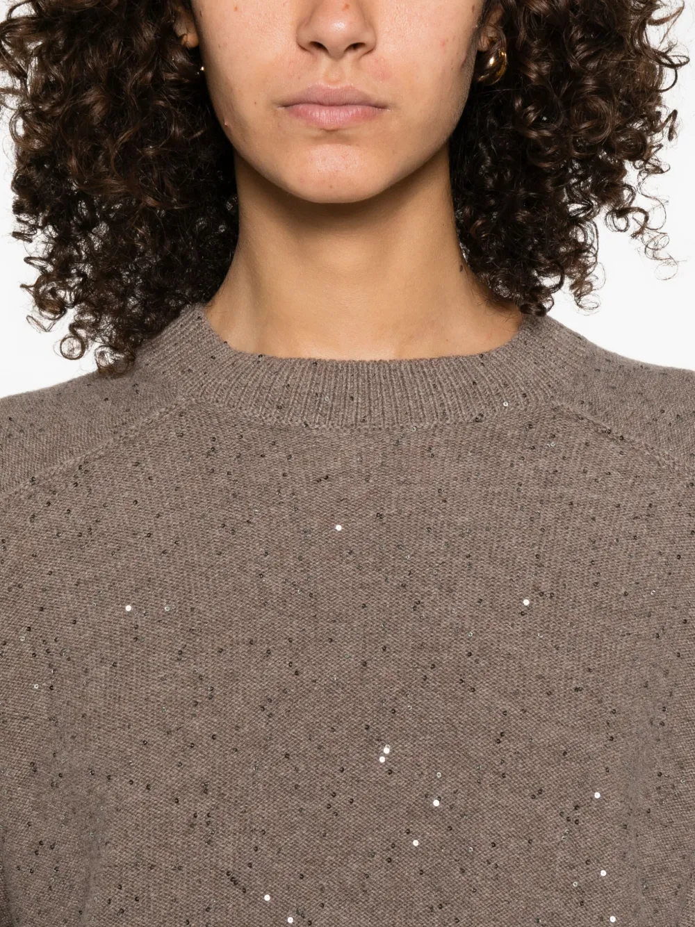 Antonelli Sweater met pailletten en ronde hals Bruin