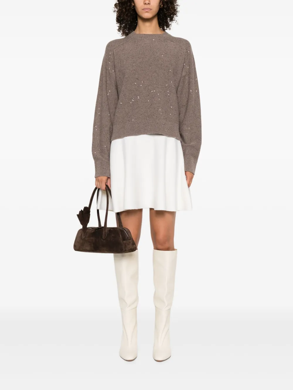 Antonelli Sweater met pailletten en ronde hals Bruin
