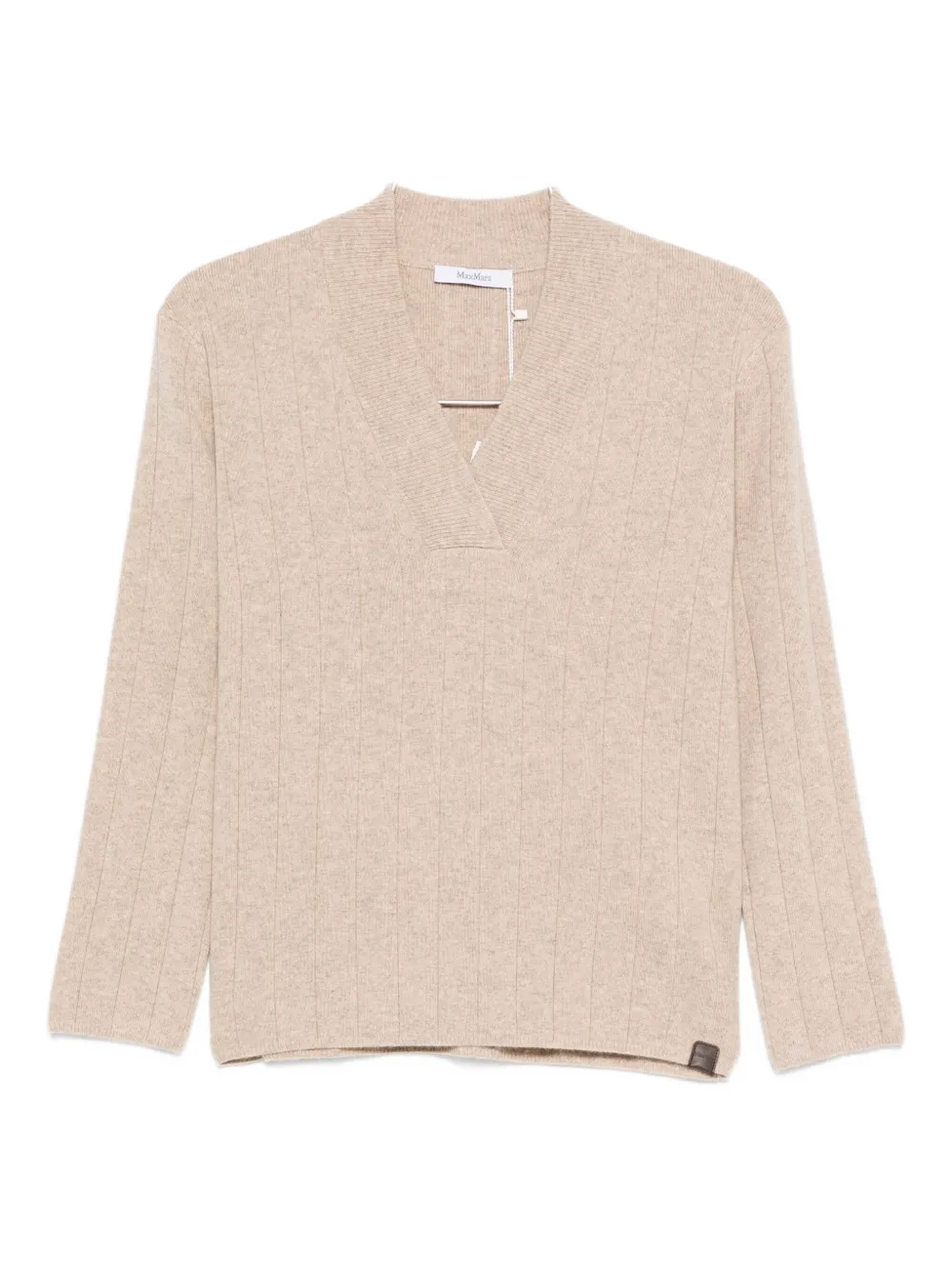 Max Mara Arten Ribbed V-neck Jumper In Neutral