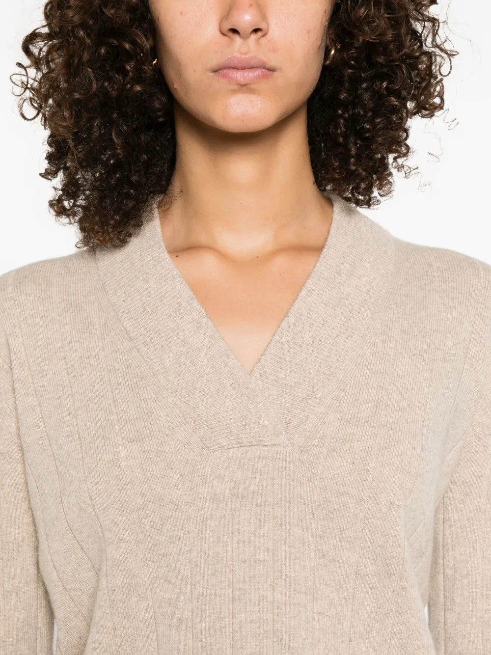 Max Mara Arten geribbelde trui met V-hals Beige