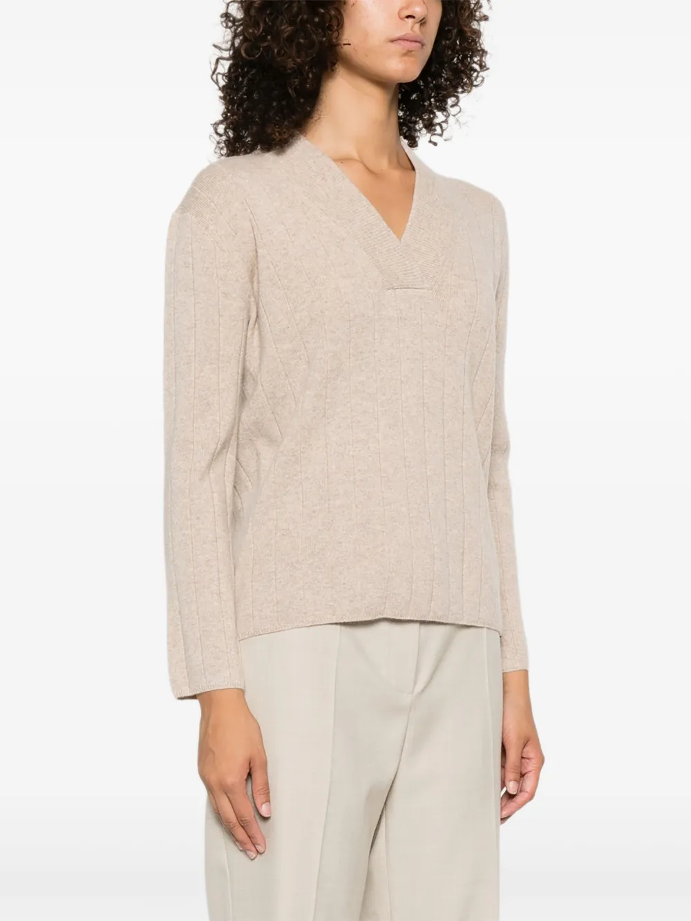 Max Mara Arten geribbelde trui met V-hals Beige
