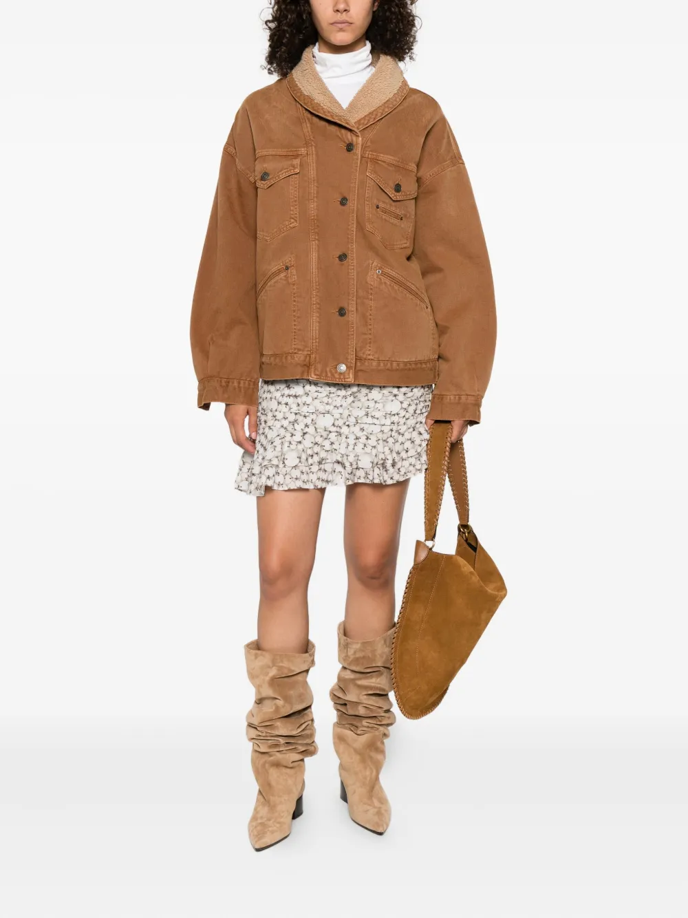 Isabel Marant Pimia Faux Shearling Lined Trucker Jacket In Brown