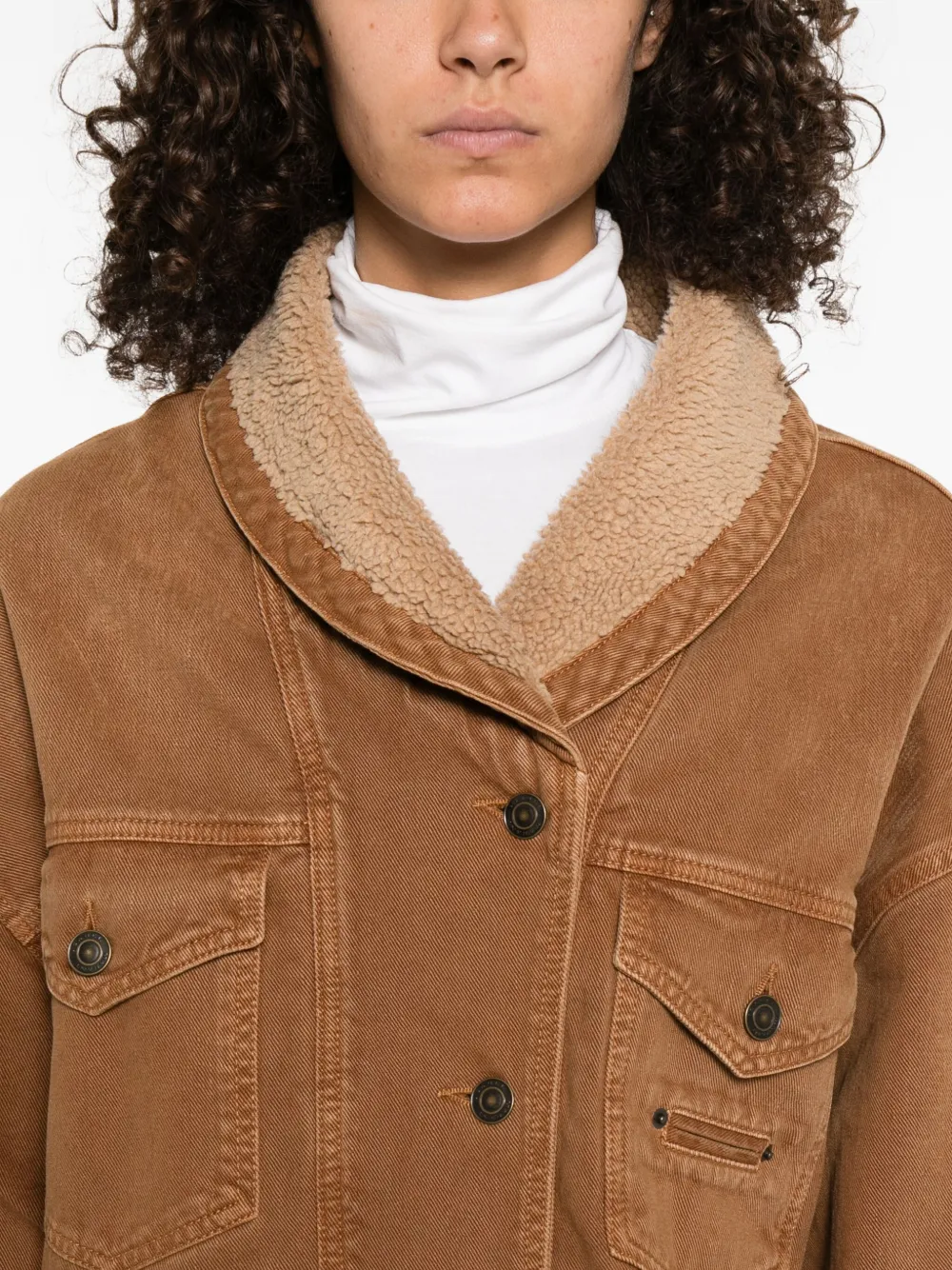 Isabel Marant Pimia Faux Shearling Lined Trucker Jacket In Brown