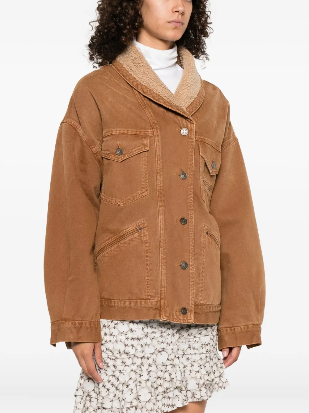Isabel Marant Pimia Faux Shearling Lined Trucker Jacket In Brown