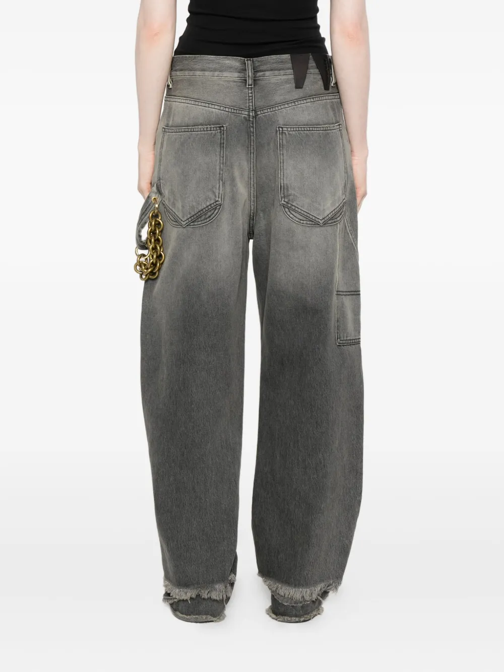 Darkpark Frayed-hem Chain-detail Trousers In Black