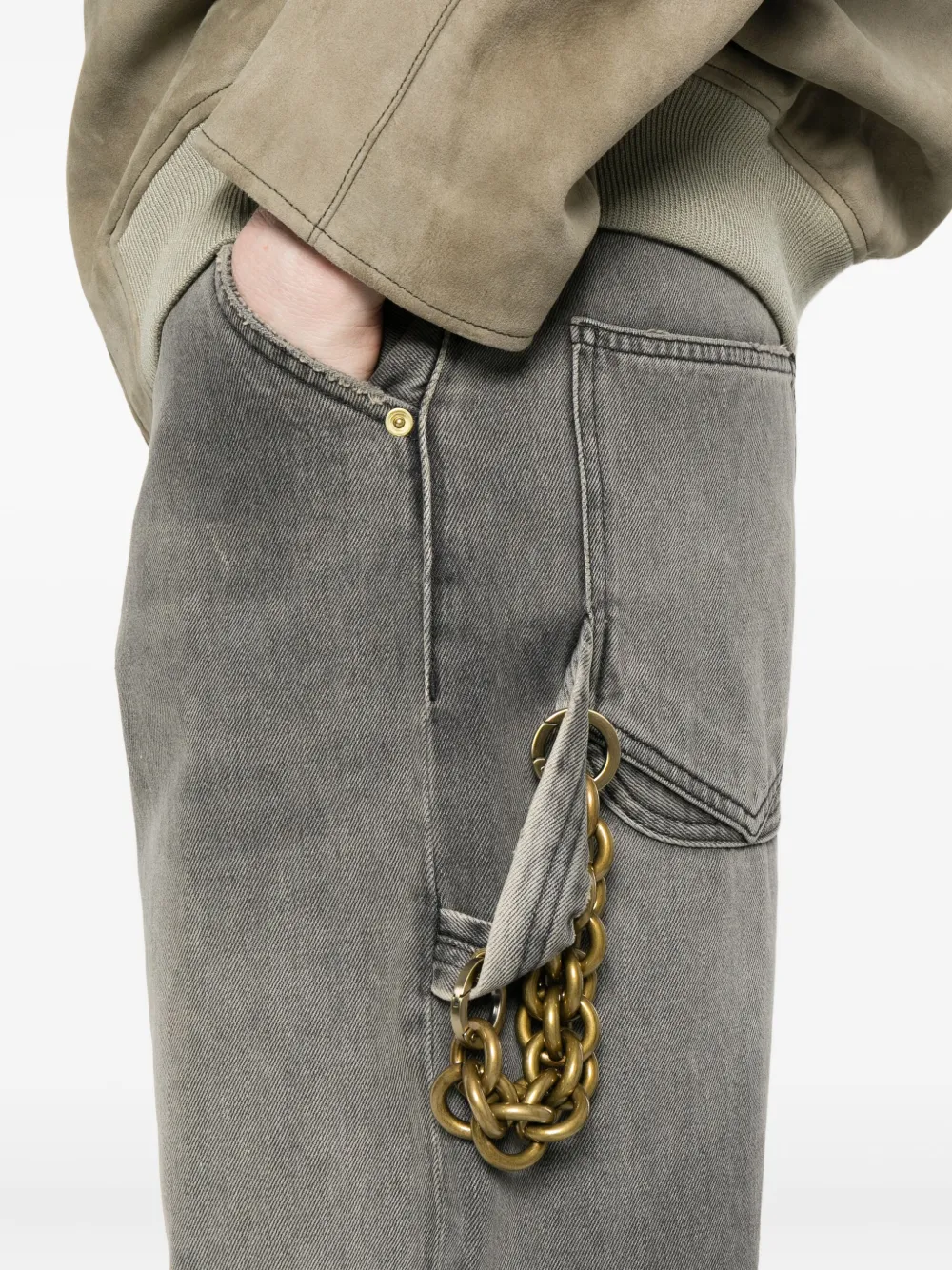 Darkpark Frayed-hem Chain-detail Trousers In Black
