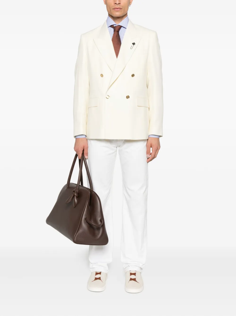 Lardini double-breasted gold-button blazer Beige
