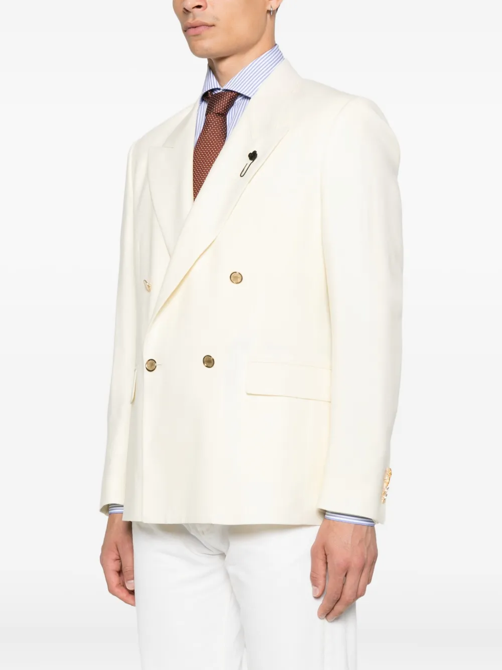 Lardini double-breasted gold-button blazer Beige