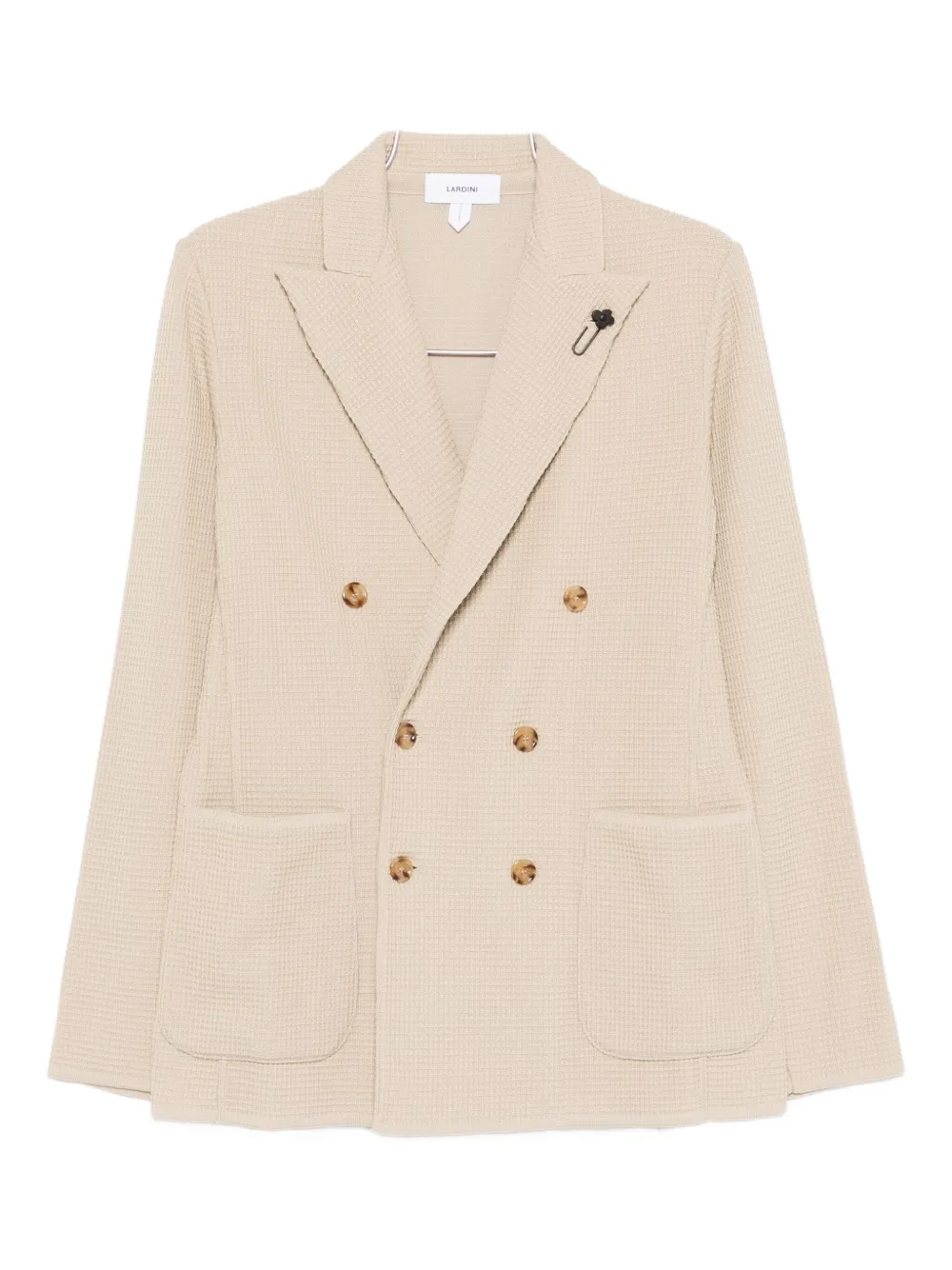 Lardini Double-breasted Knit Jacket With Textured Waffle Pattern In Neutral