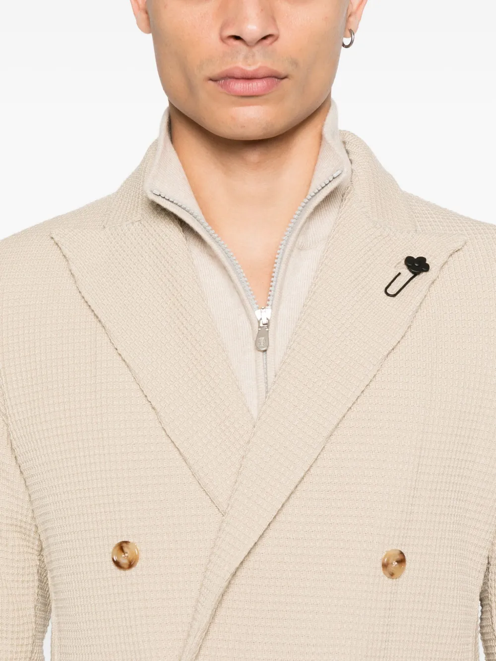 Lardini double-breasted waffle-textured jacket Beige