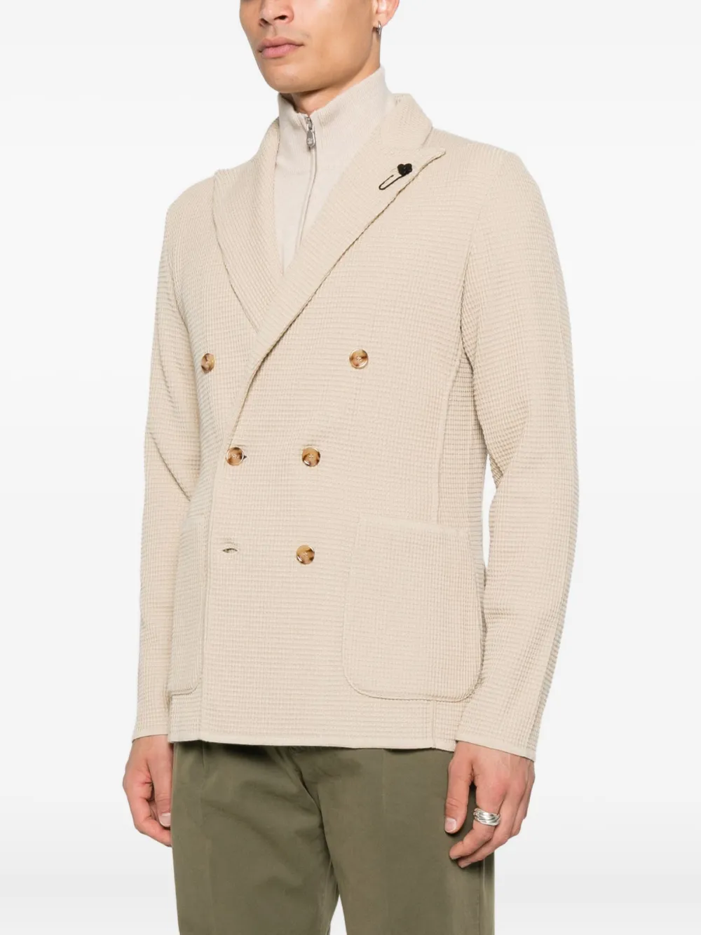 Lardini double-breasted waffle-textured jacket Beige
