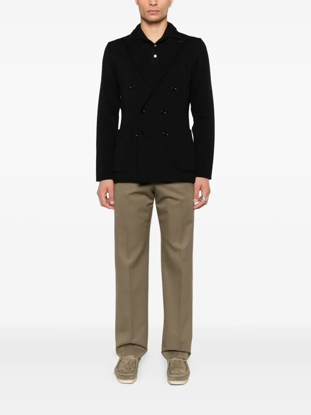 Lardini long-sleeve wool polo shirt - Zwart