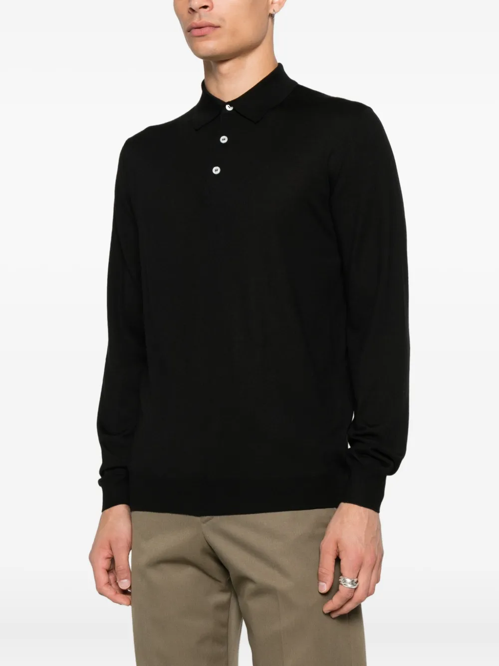 Lardini long-sleeve wool polo shirt Zwart