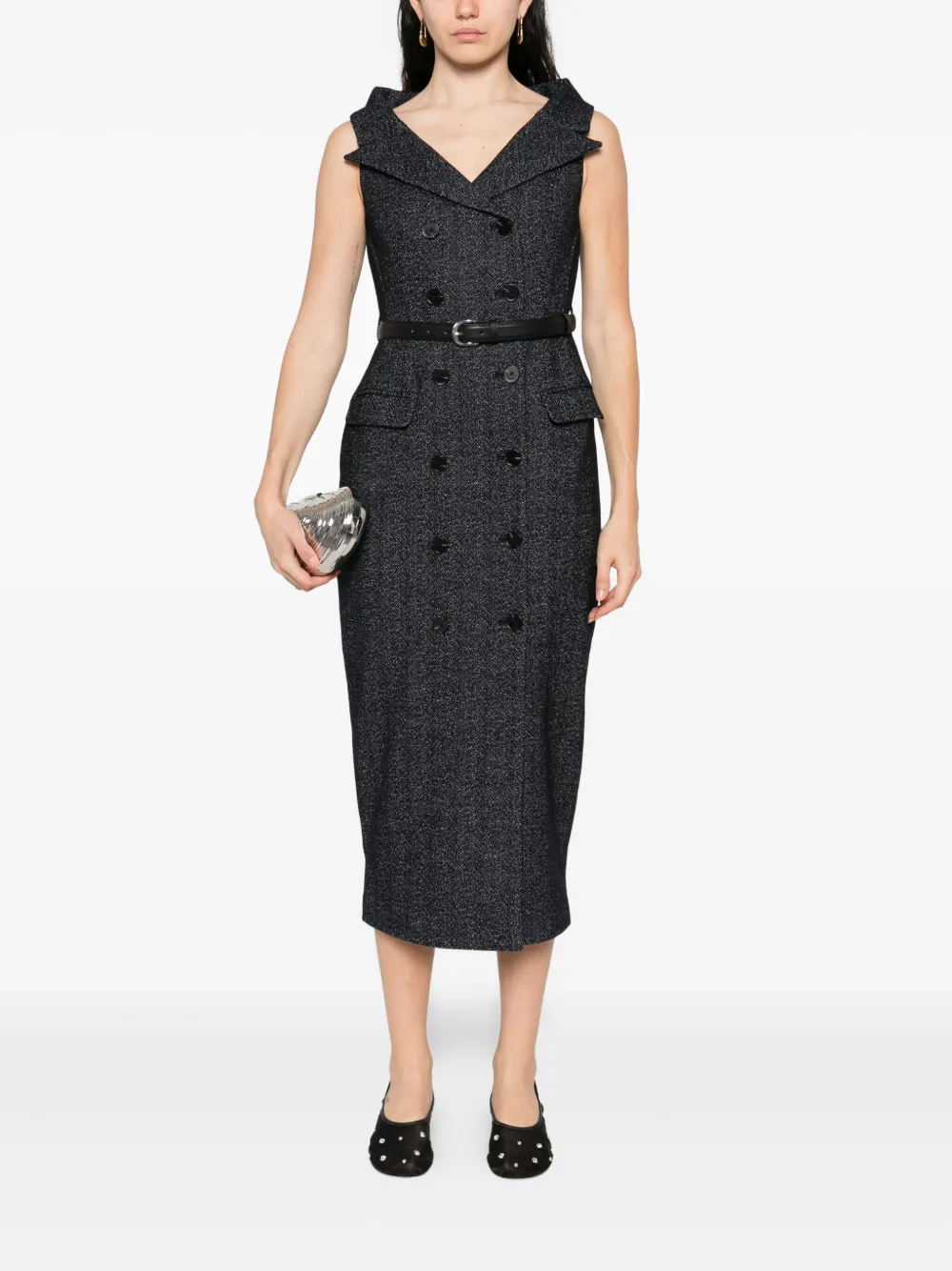 Self-Portrait double-breasted belted dress - Grijs