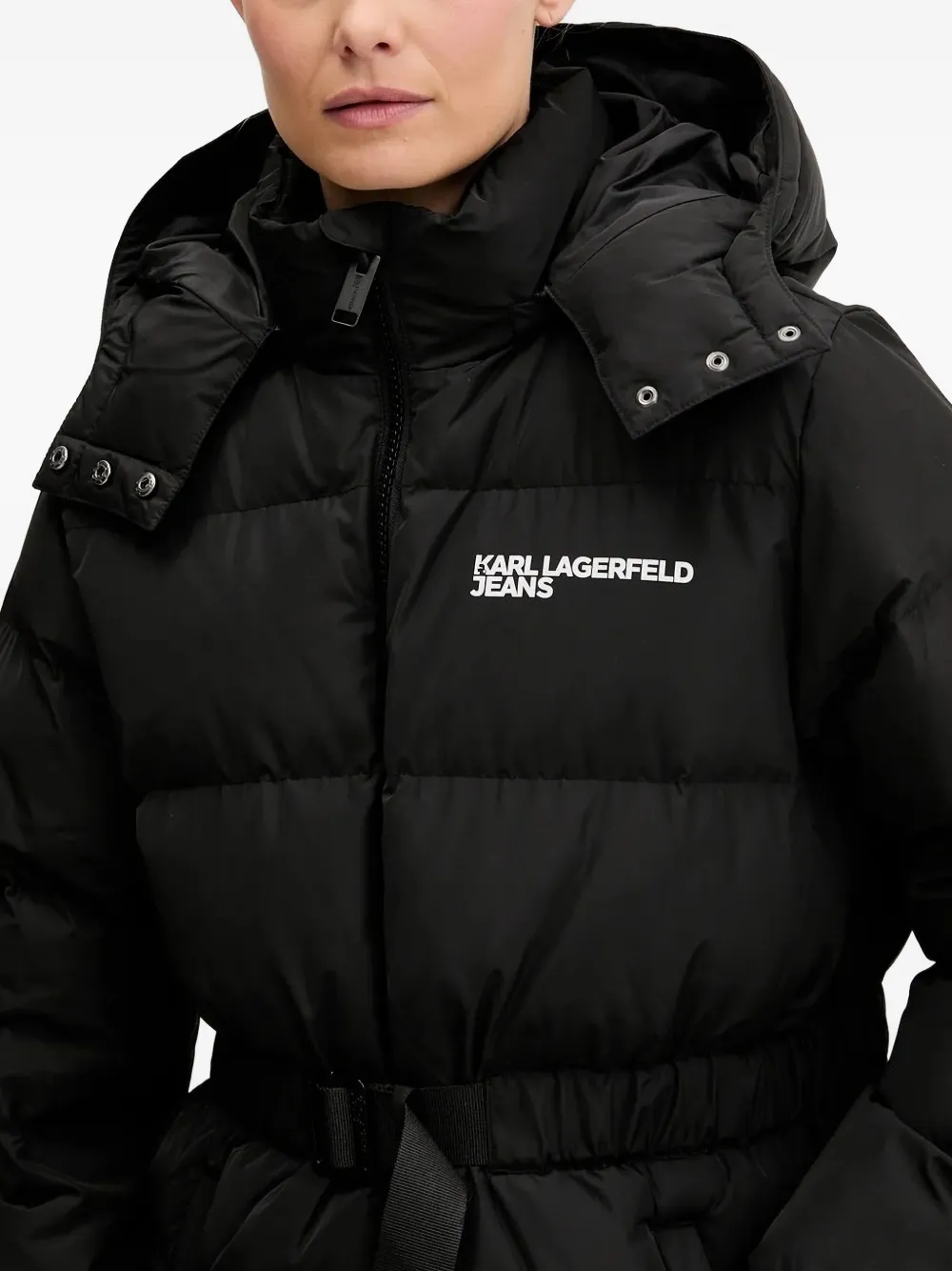 Karl Lagerfeld Jeans Belted Puffer Jacket In Blue