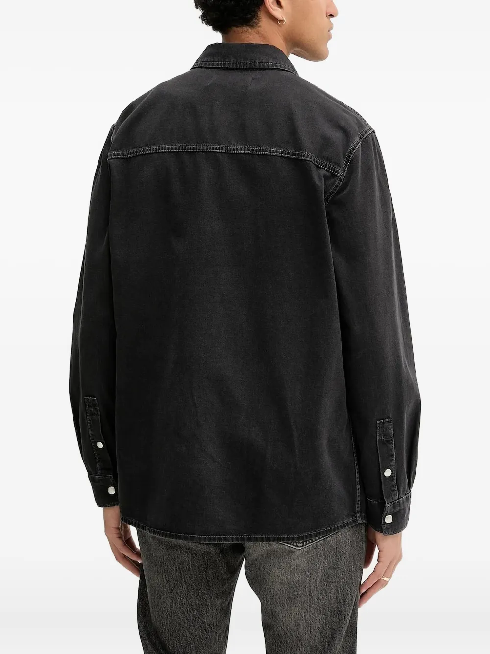 Karl Lagerfeld Jeans embroidered-pocket denim overshirt Zwart