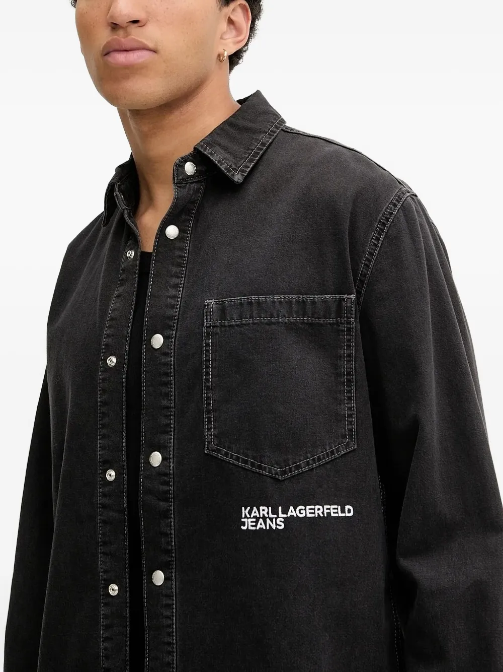 Karl Lagerfeld Jeans embroidered-pocket denim overshirt Zwart
