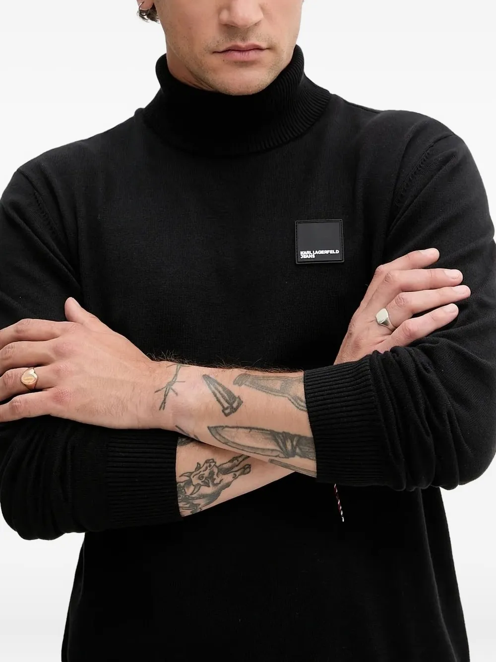 Karl Lagerfeld Jeans logo-patch turtleneck sweater Zwart