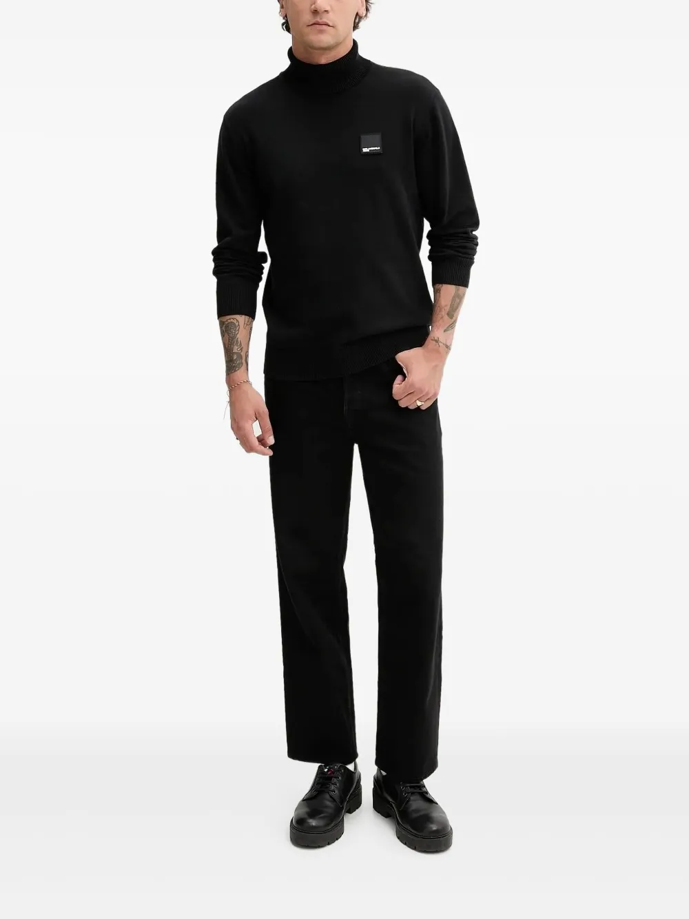 Karl Lagerfeld Jeans logo-patch turtleneck sweater Zwart