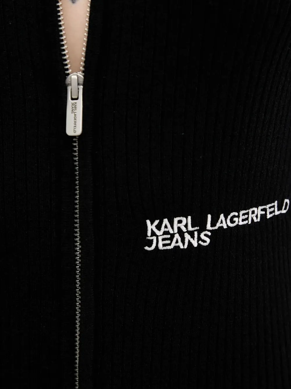 Karl Lagerfeld Jeans Zip-front Ribbed Mini Dress In Black