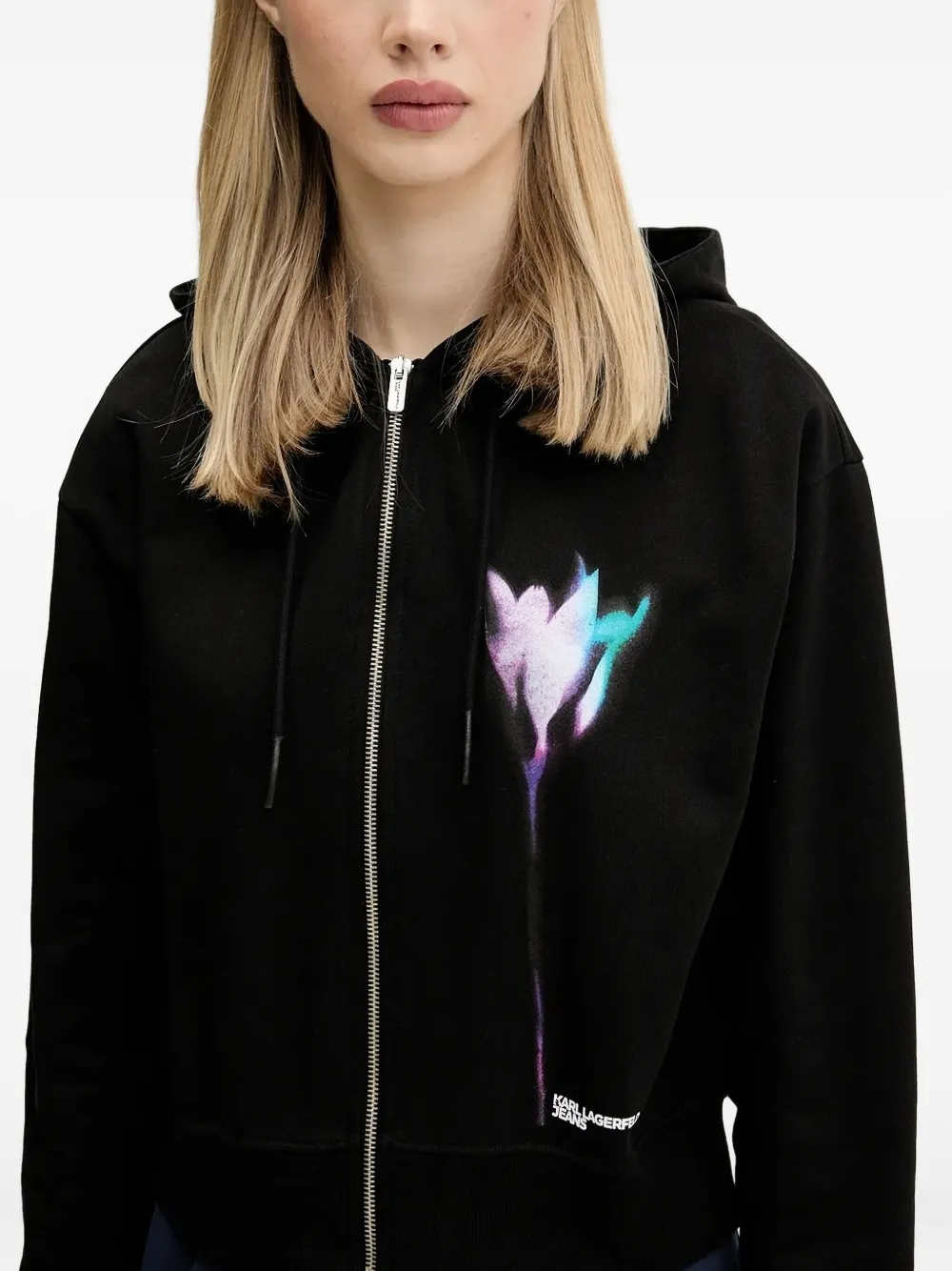 Karl Lagerfeld Jeans flower-print zip-up hoodie Zwart