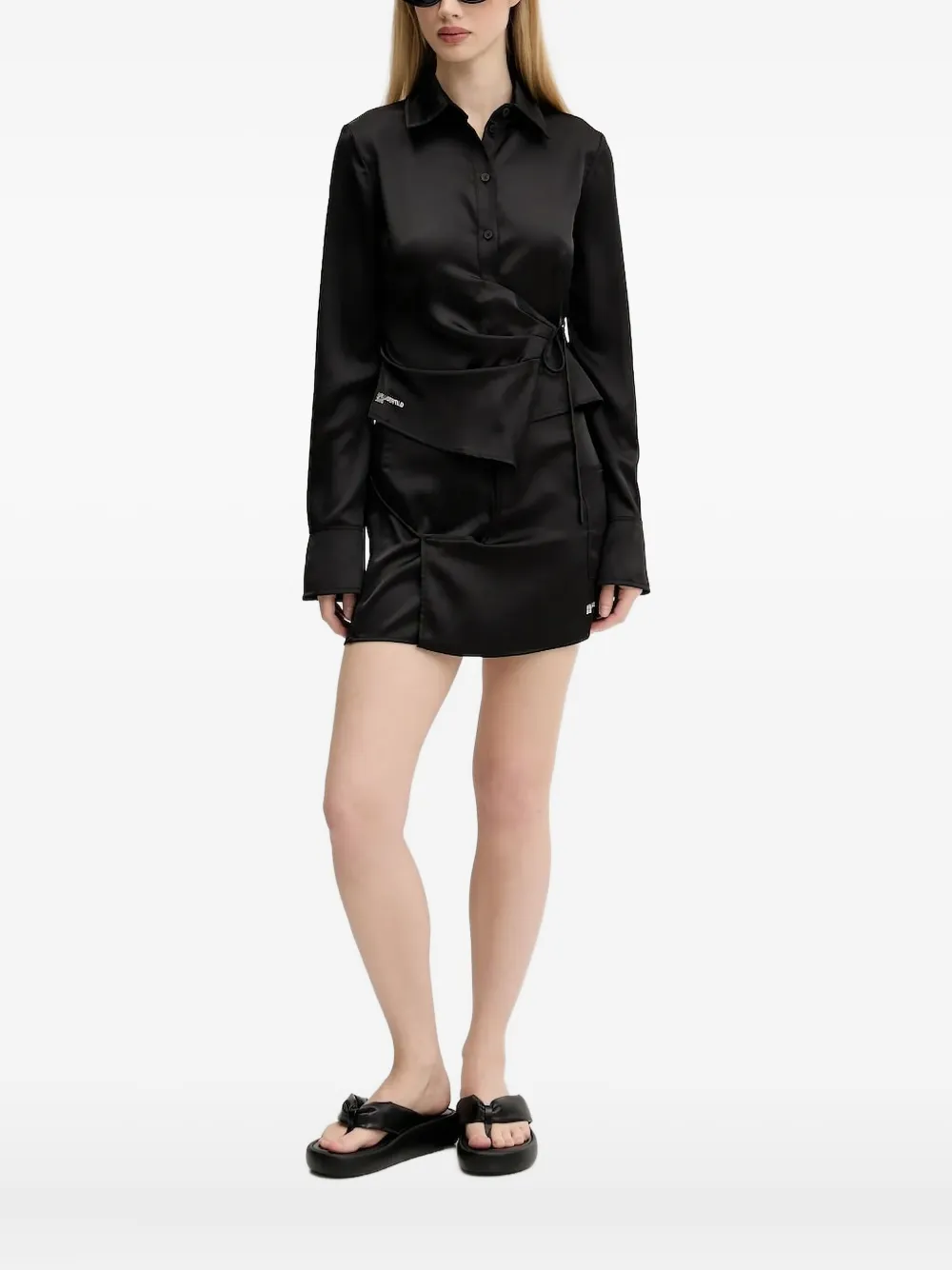 Karl Lagerfeld Jeans wrap-effect logo-detail shirt Zwart