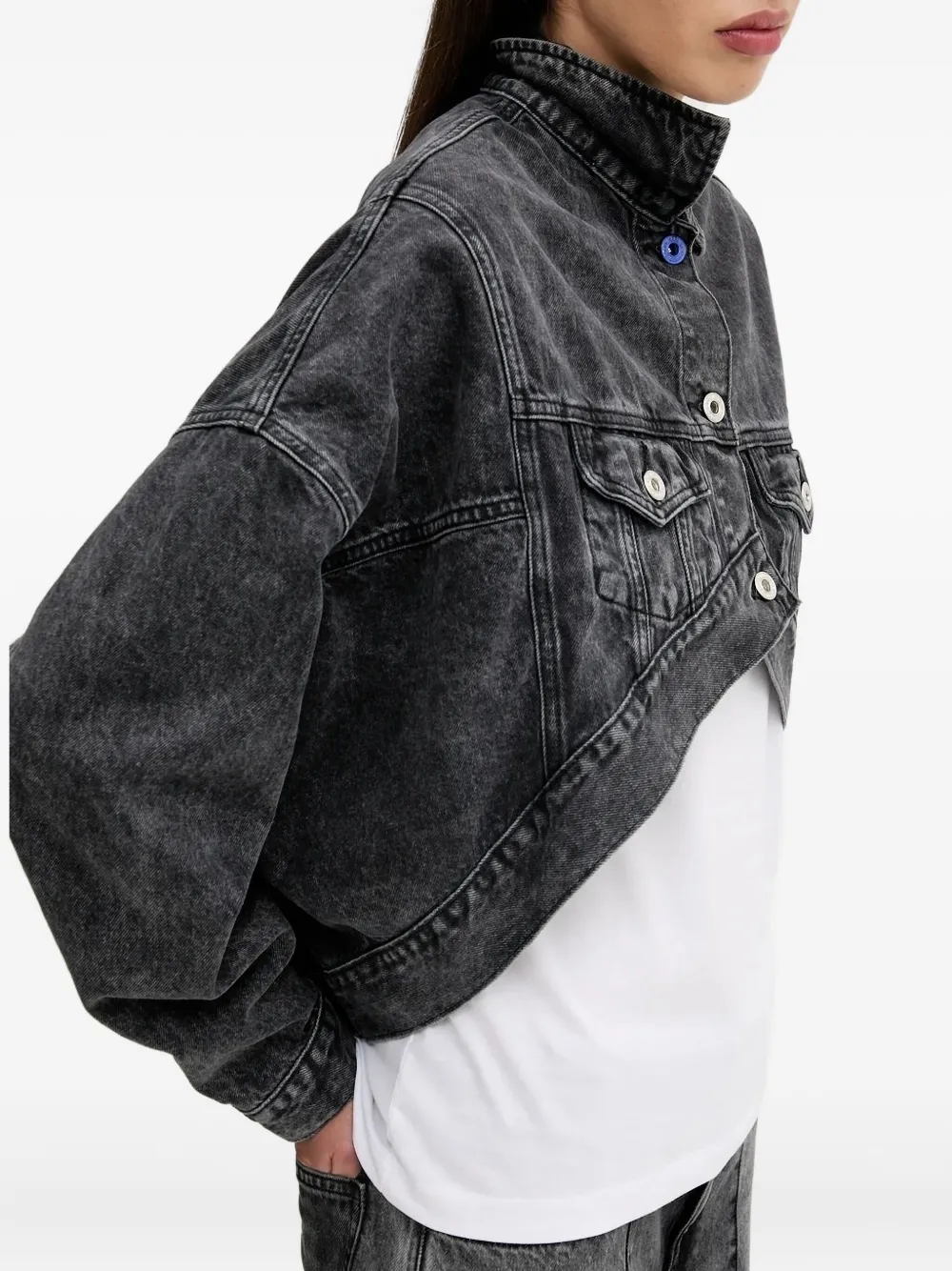 Karl Lagerfeld Jeans asymmetrical cropp denim jacket Zwart