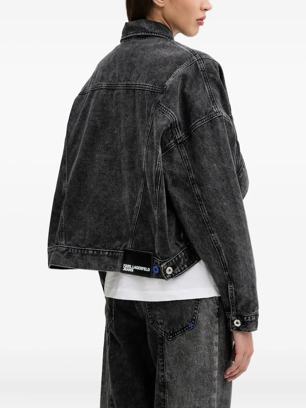 Karl Lagerfeld Jeans asymmetrical cropp denim jacket Zwart