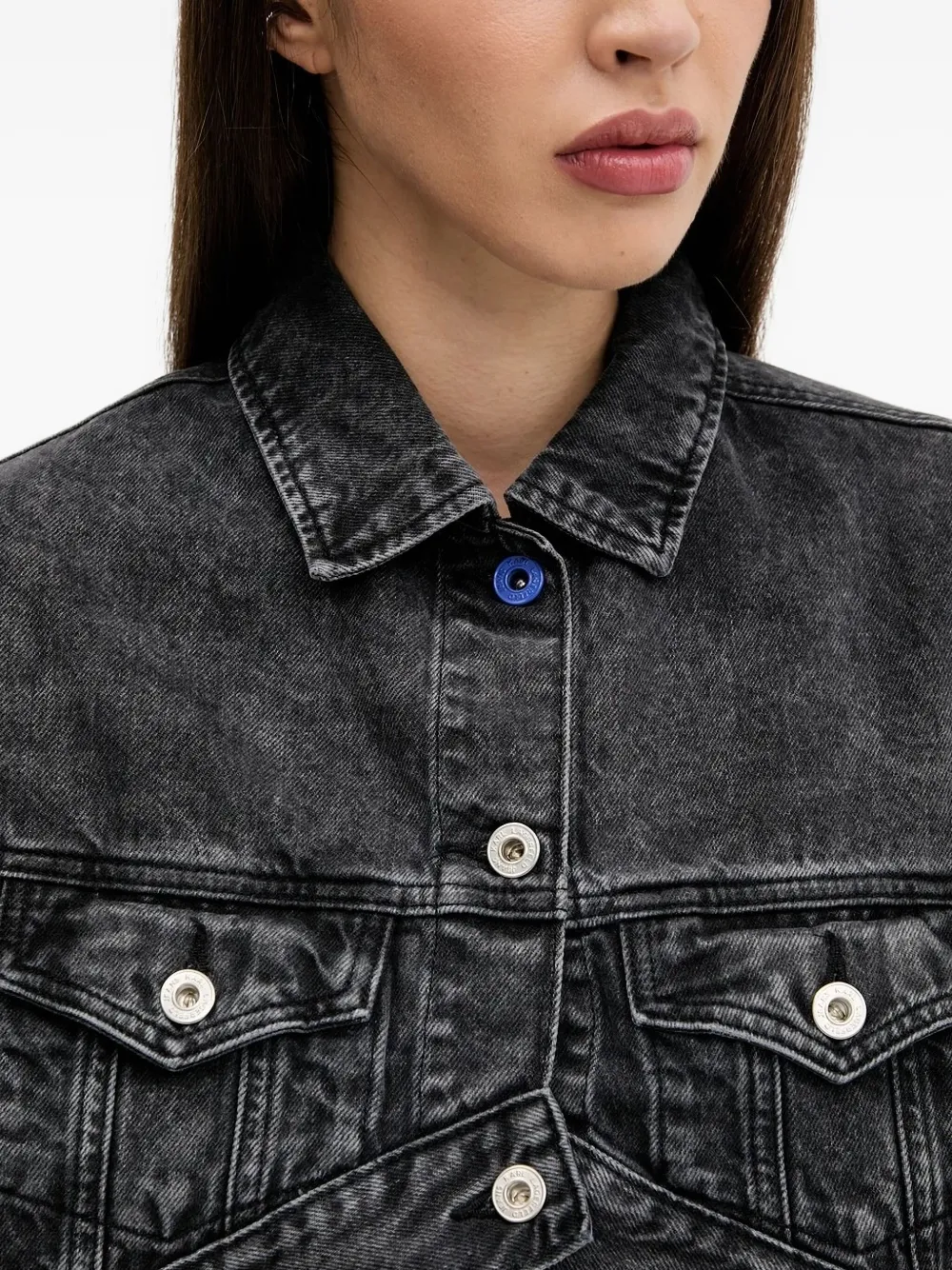 Karl Lagerfeld Jeans asymmetrical cropp denim jacket Zwart