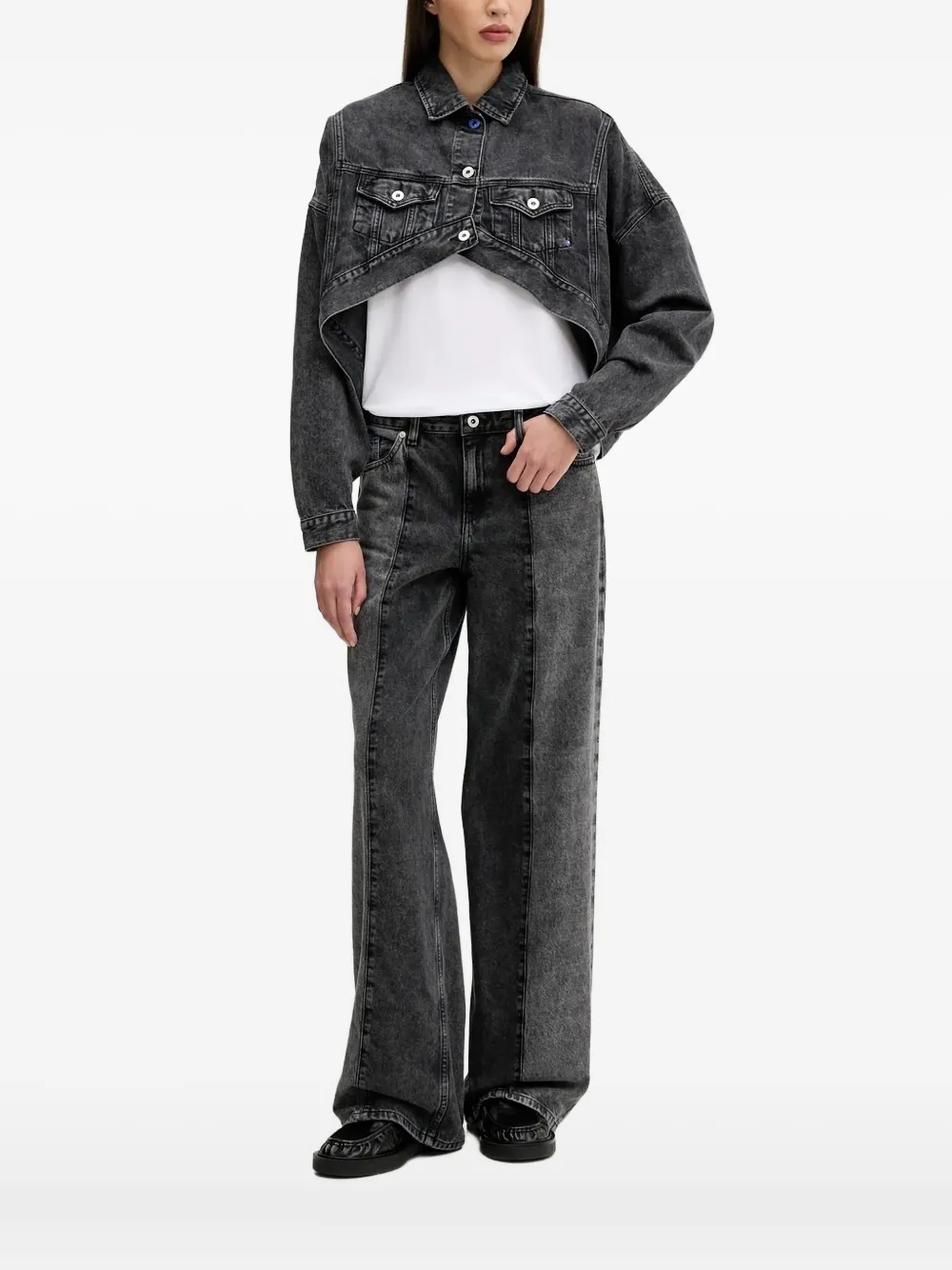 Karl Lagerfeld Jeans asymmetrical cropp denim jacket Zwart