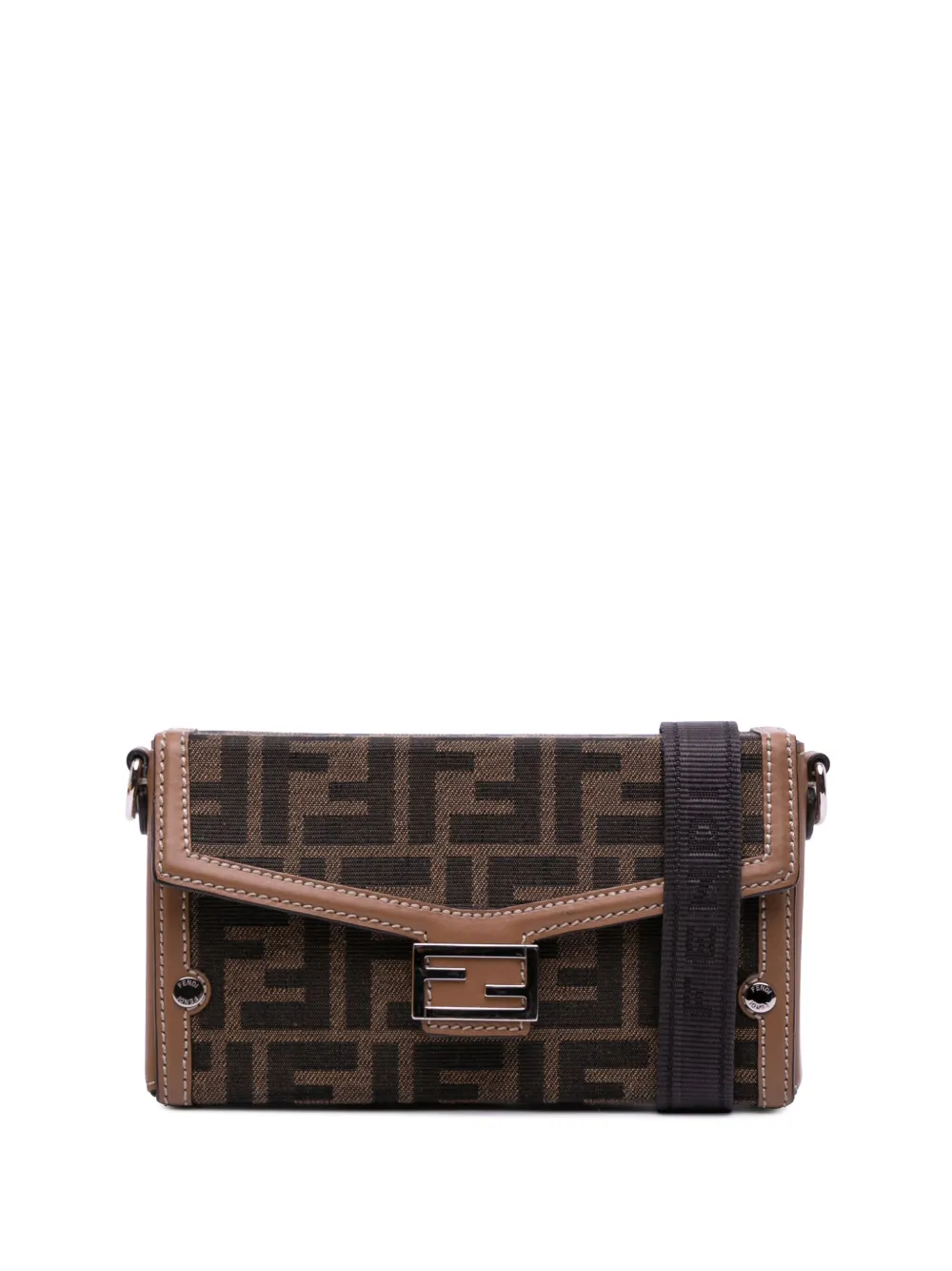 Pre-owned Fendi 2000-2010 Zucca Canvas Soft Trunk Baguette Phone Pouch Crossbody Bag