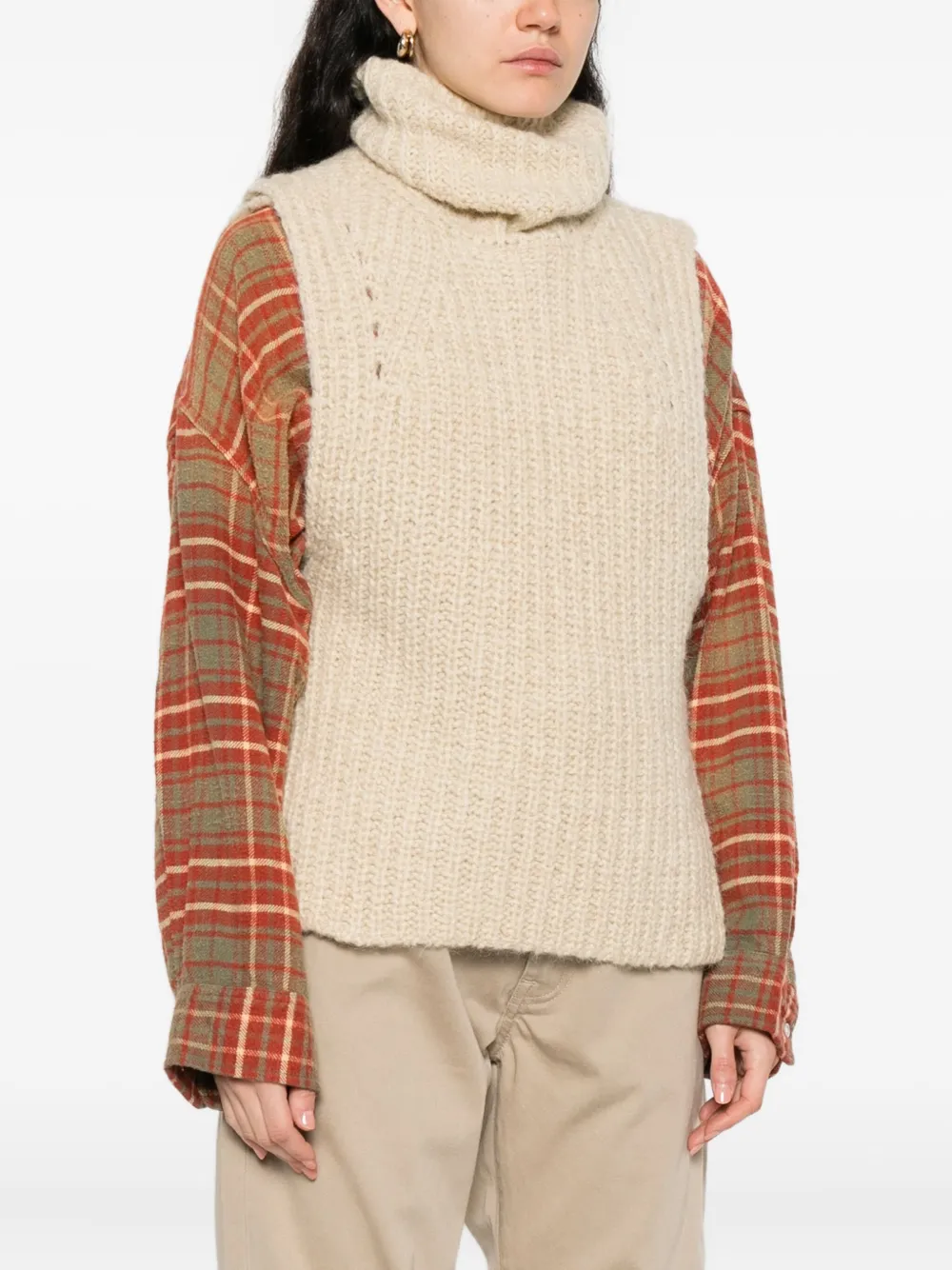 ISABEL MARANT Ribgebreide top met col Beige