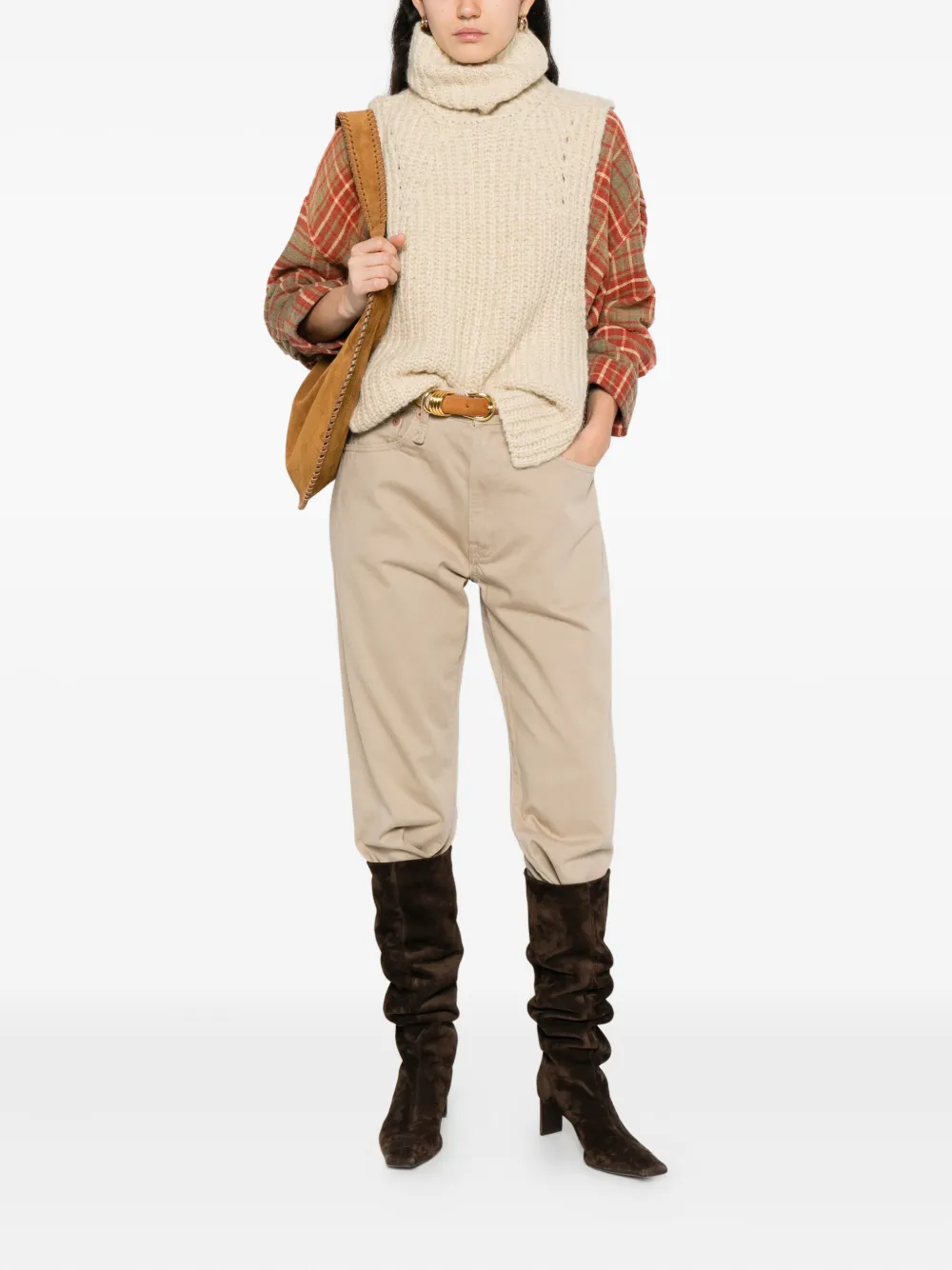 ISABEL MARANT Ribgebreide top met col Beige