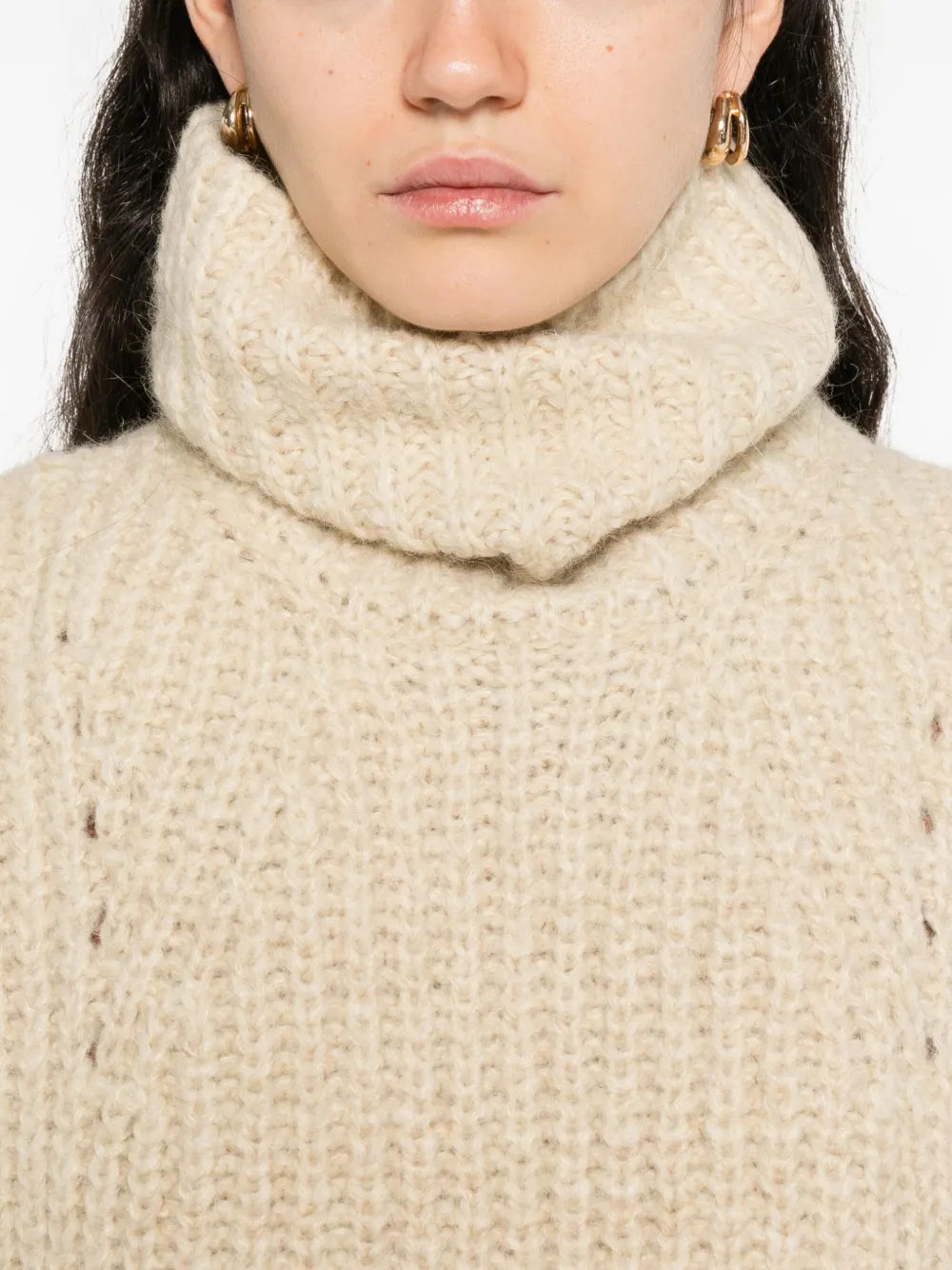 ISABEL MARANT Ribgebreide top met col Beige