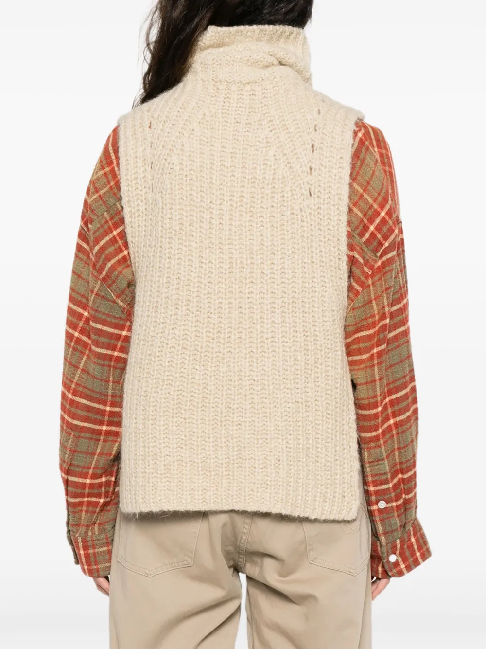ISABEL MARANT Ribgebreide top met col Beige