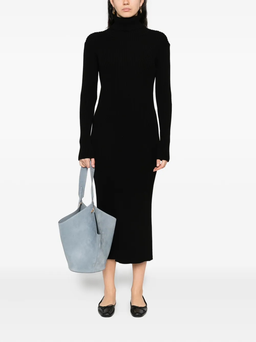 P.A.R.O.S.H. Rilla ribbed turtleneck midi dress - Zwart