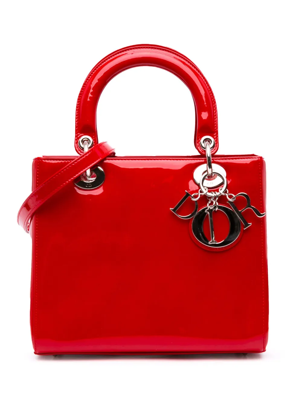 Christian Dior Pre-Owned 2015 ミディアム パテント レディ ディオール サッチェルバッグ - レッド Christian Dior Pre-Owned 2015 ミディアム パテント レディ ディオール サッチェルバッグ - レッド