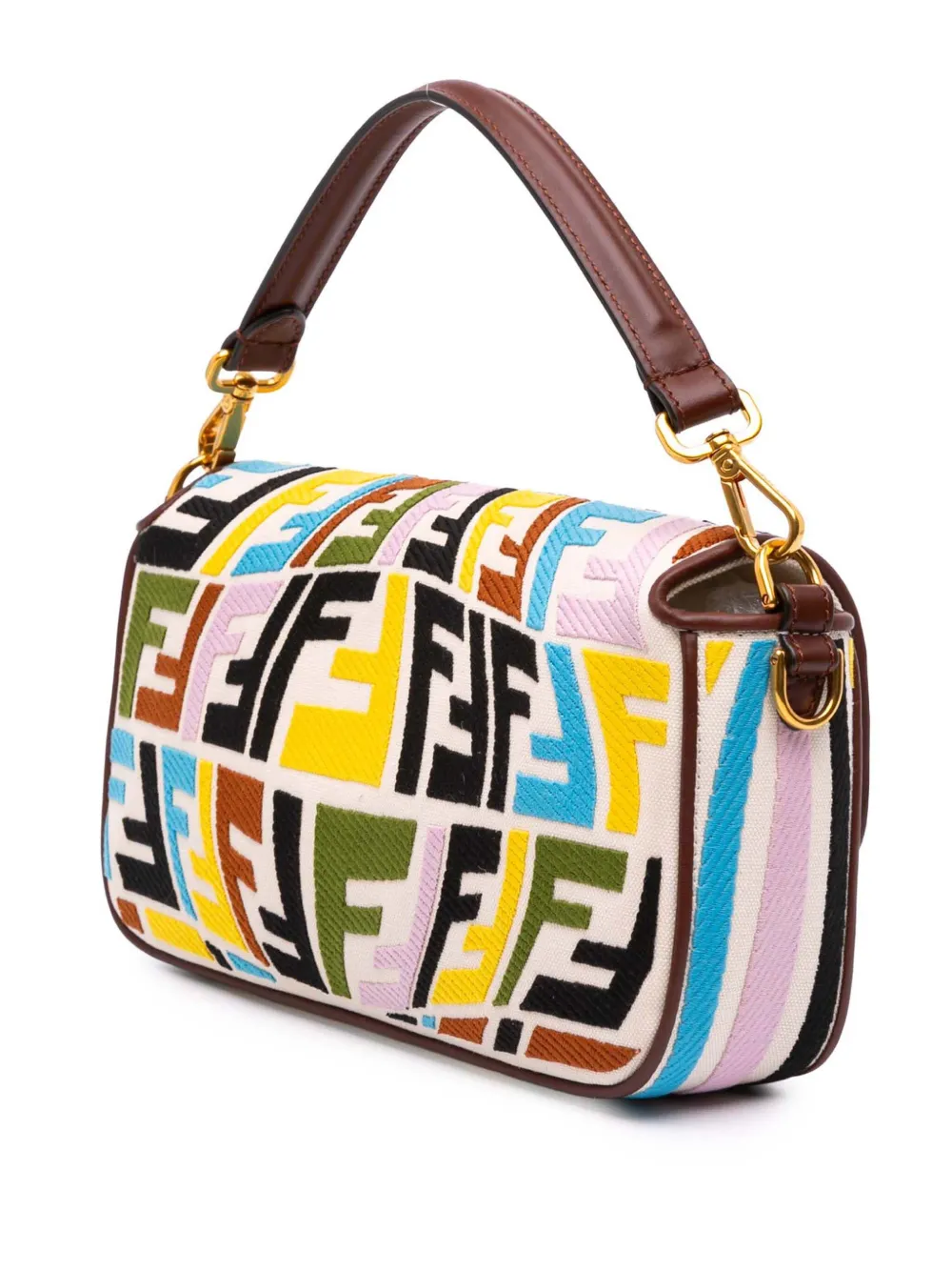 Pre-owned Fendi 2010-2025 Sarah Coleman Zucca Embroidered Canvas Fish Eye Vertigo Baguette Satchel