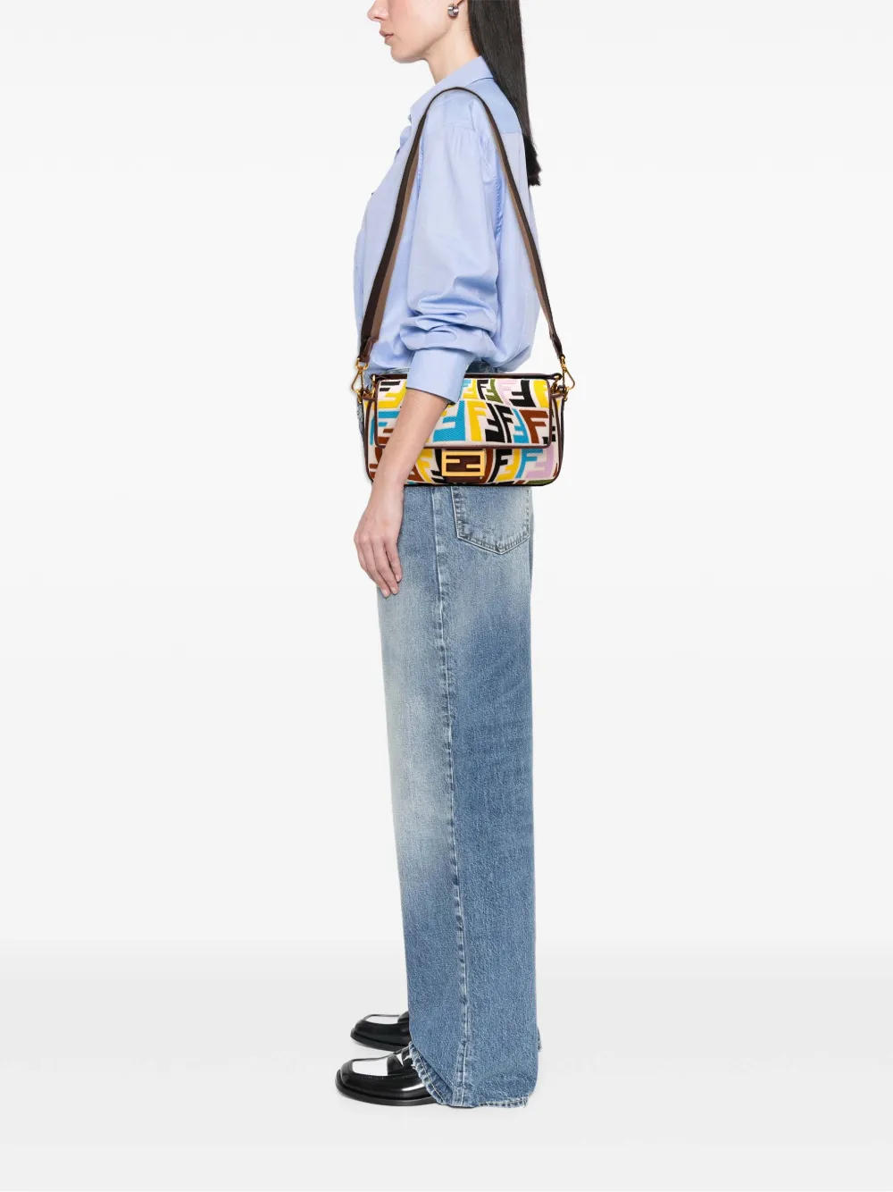 Pre-owned Fendi 2010-2025 Sarah Coleman Zucca Embroidered Canvas Fish Eye Vertigo Baguette Satchel
