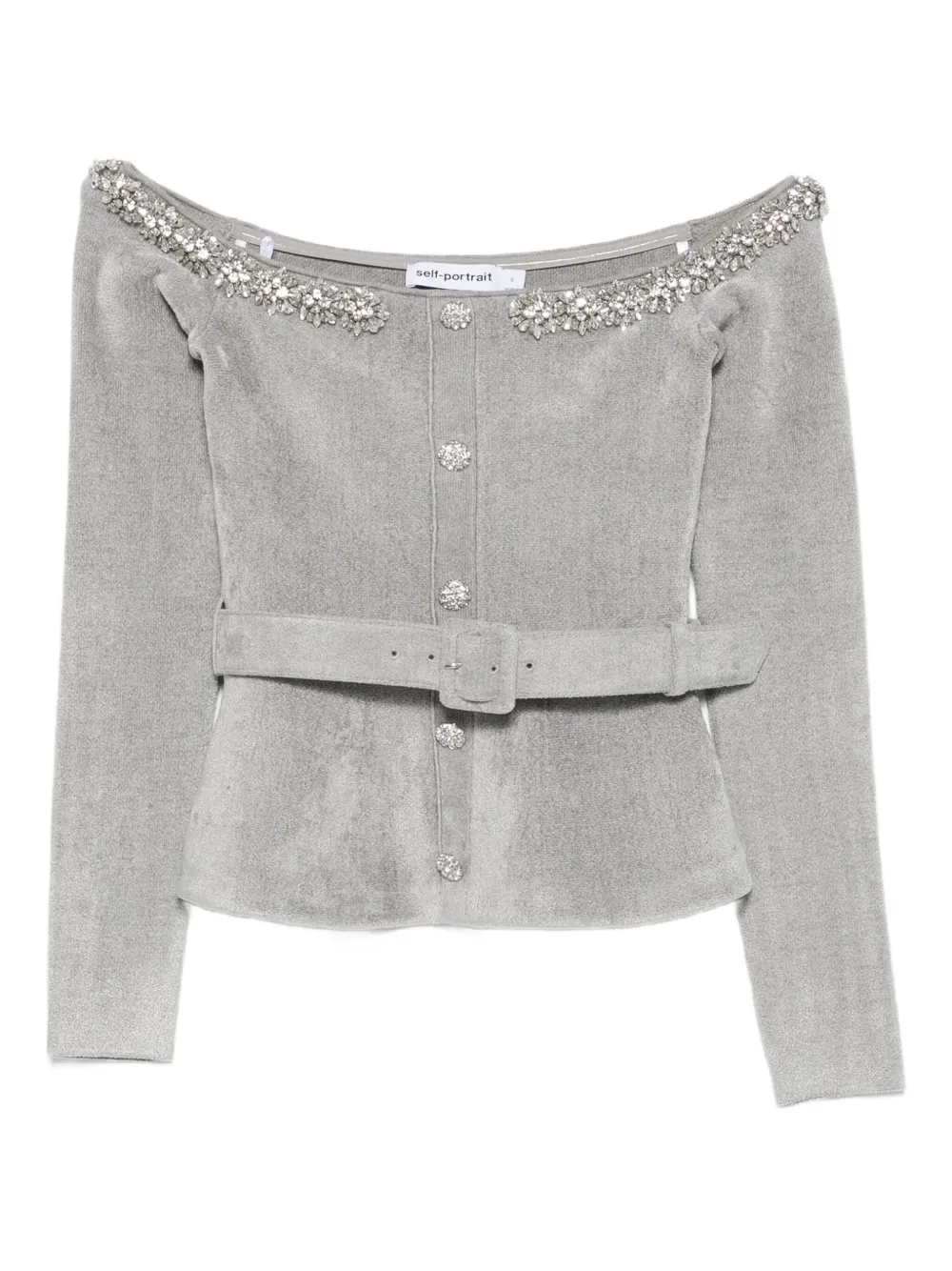 Self-portrait Embellished Belted Top In Gray