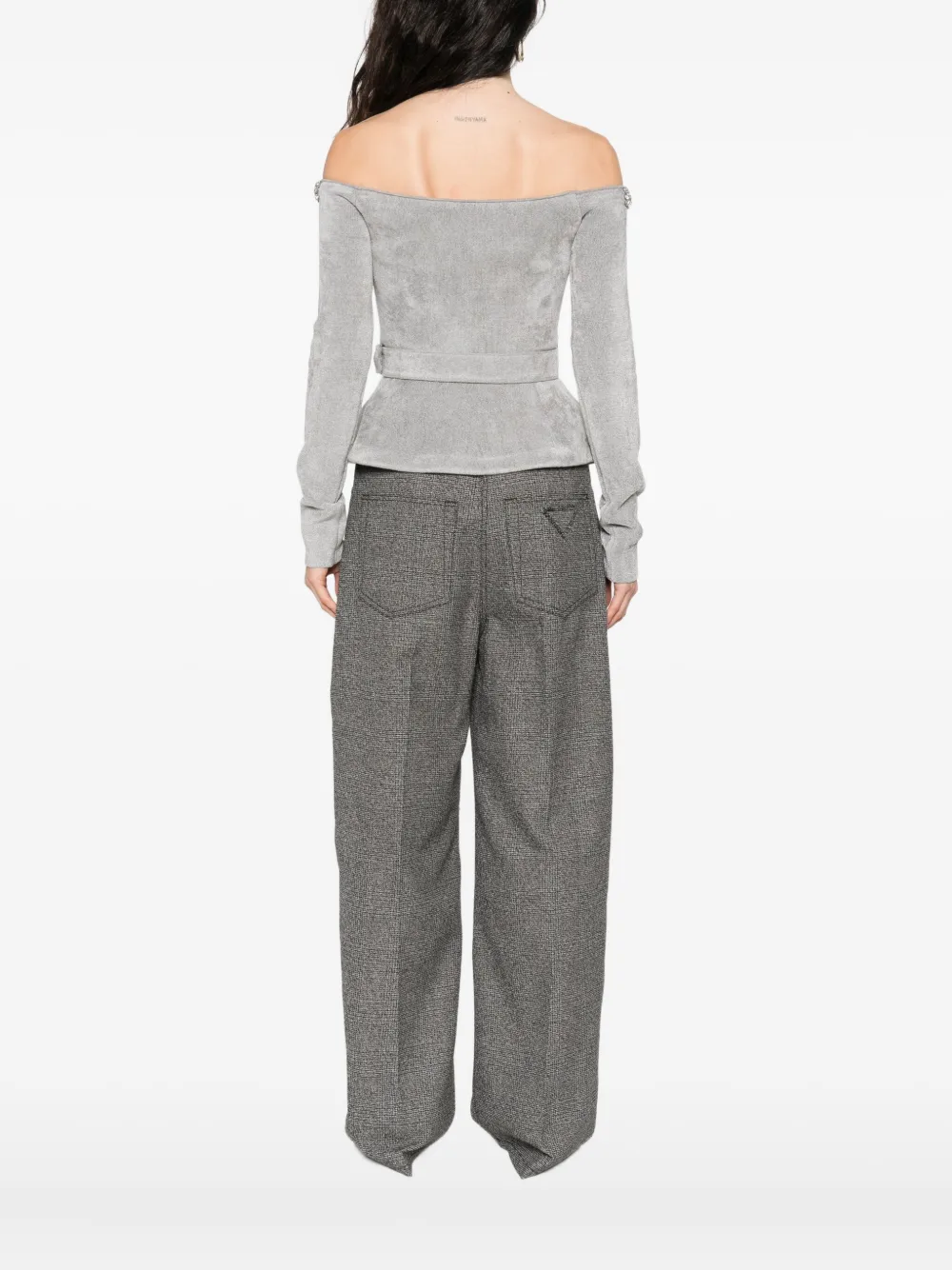 Self-portrait Grey Chenille Knit Crystal Trim Top Clothing In Gray